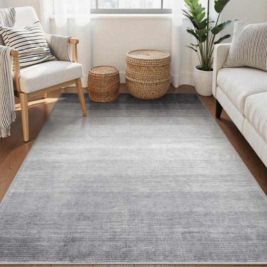 Wonnitar 4x6 Washable Grey Rug for Bedroom, Modern Ombre Area Rug for Living Room, Non-Slip Stain Resistant Entryway Throw Mat, Non-Shedding Low Pile Floor Carpet for Bedside Mudroom (Grey, 4'x6')