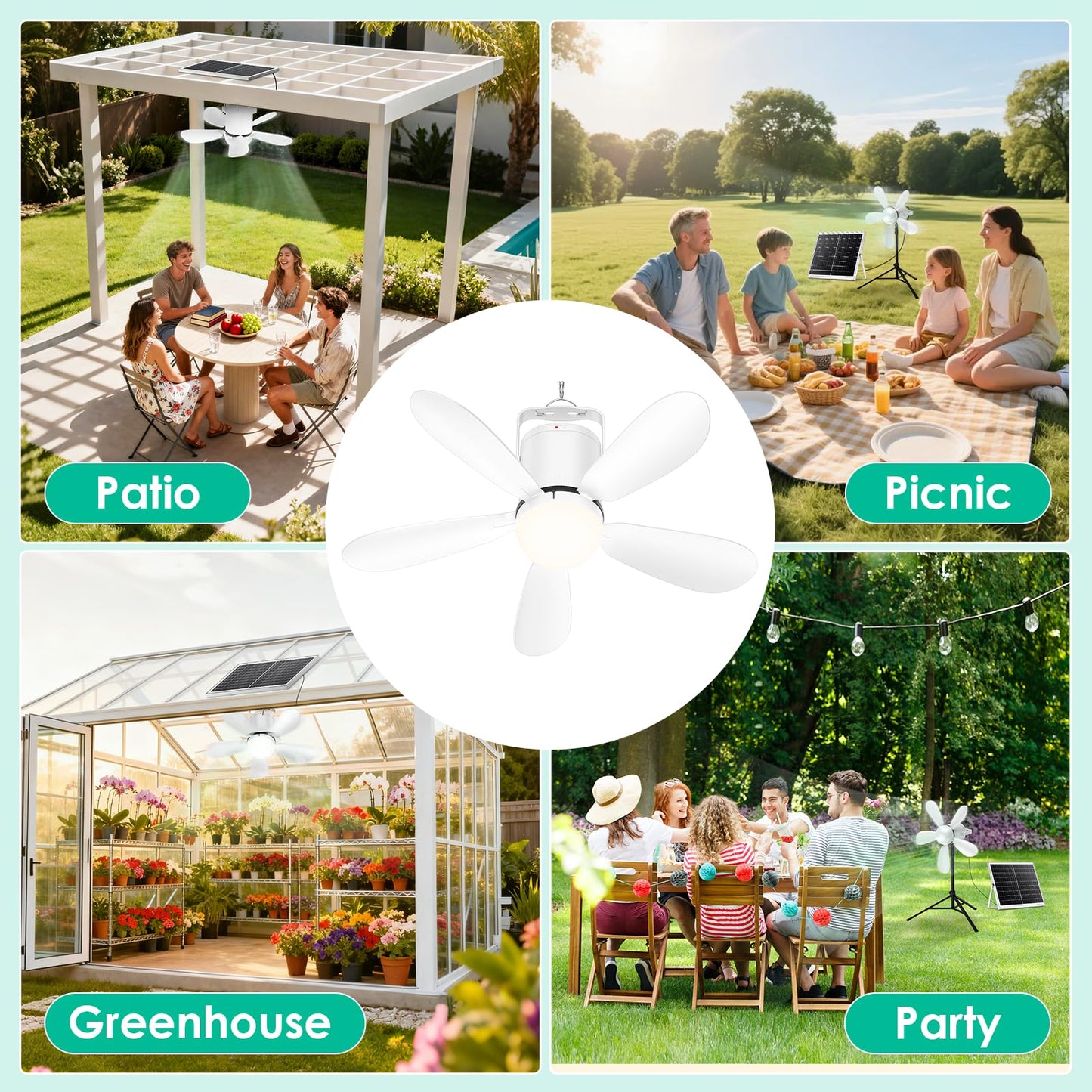 ZIZIWIN 21” Solar Ceiling Fan Light, 30W Solar Powered Portable Gazebo Fan with Remote, Wireless Battery Operated Ceiling Fan Light Outdoor, for Camping RVs Tent Patio Canopy Chicken Coop Outside