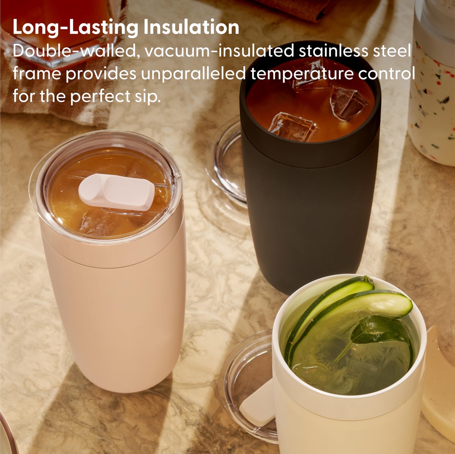 W&P Porter Insulated Tumbler 20 oz | No Metallic Aftertaste Ceramic Coated for Water, Coffee, & Tea | Wide Mouth Vacuum Insulated | Dishwasher Safe, Terrazzo Blush