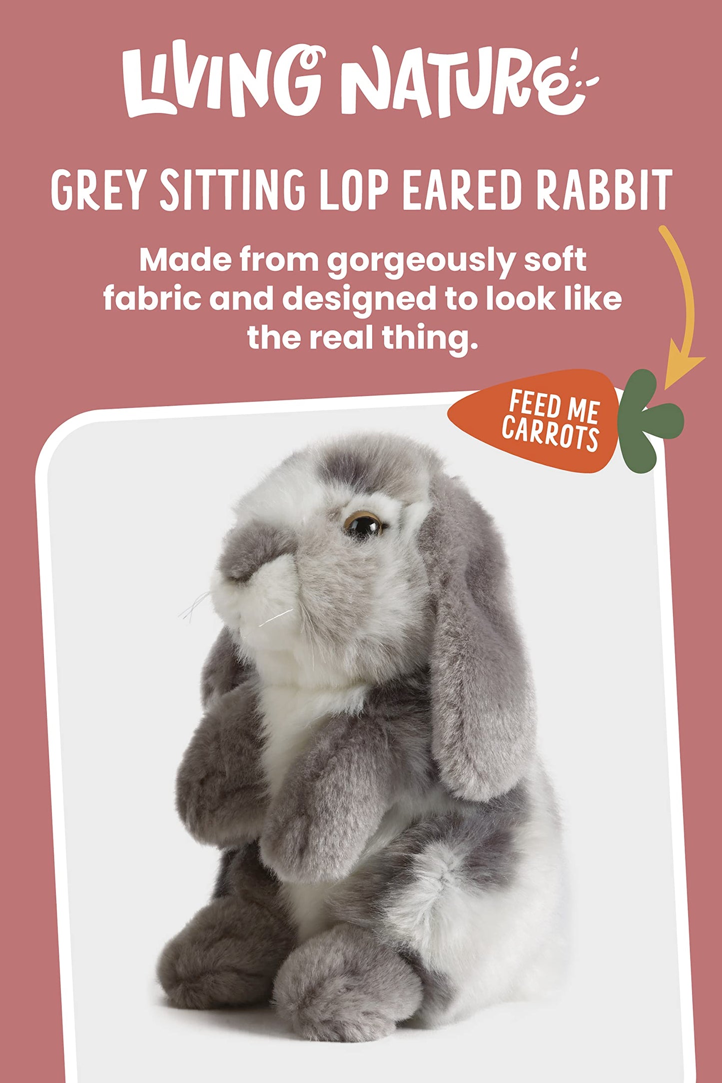 Living Nature Grey Sitting Lop Eared Rabbit Stuffed Animal | Fluffy Rabbit Animal | Soft Toy for Kids | 7 inches
