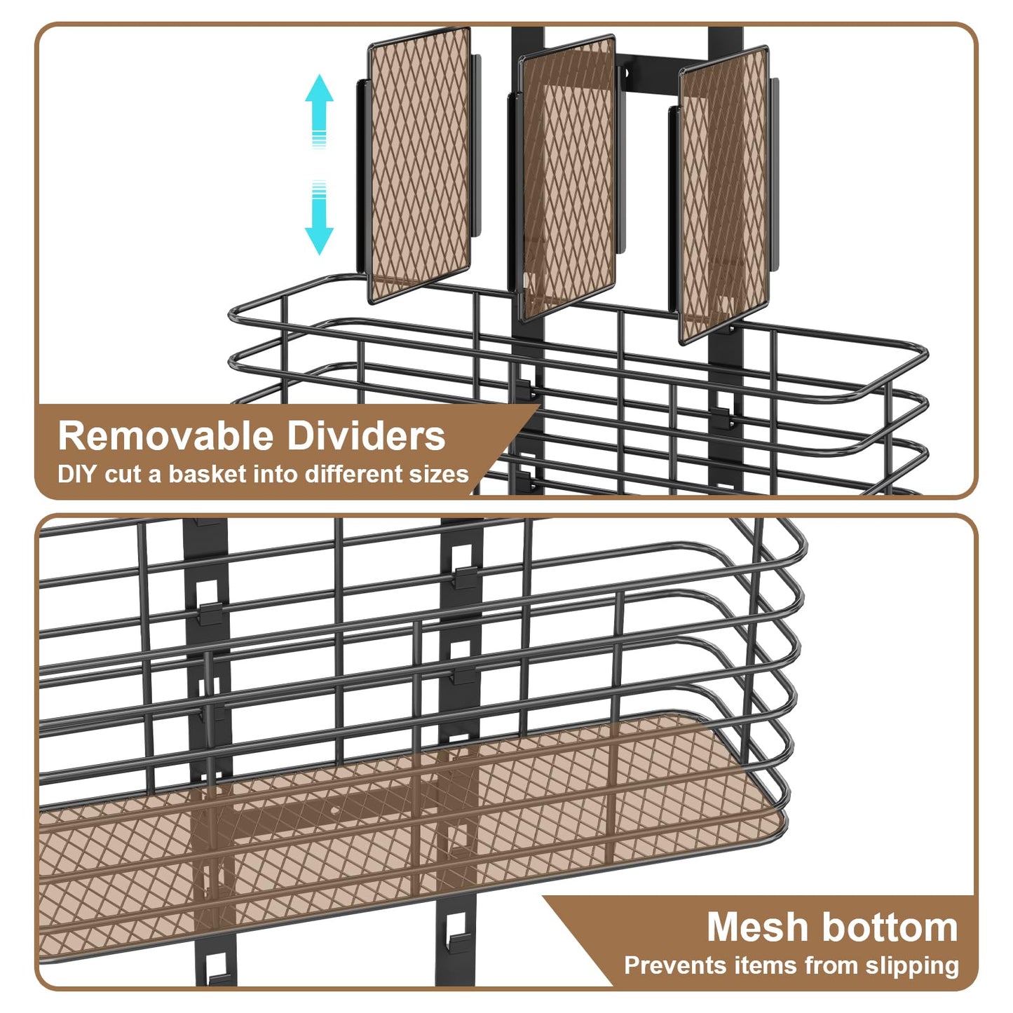 Yuyetuyo 5-Tier Over The Door Bathroom Organizer - Hair Dryer Holder - Hair Tool Organizer Adjustable Height, DIY Bathroom Storage Shelf Wall Mounted for Flat/Curling Irons, Straighteners, Skincare