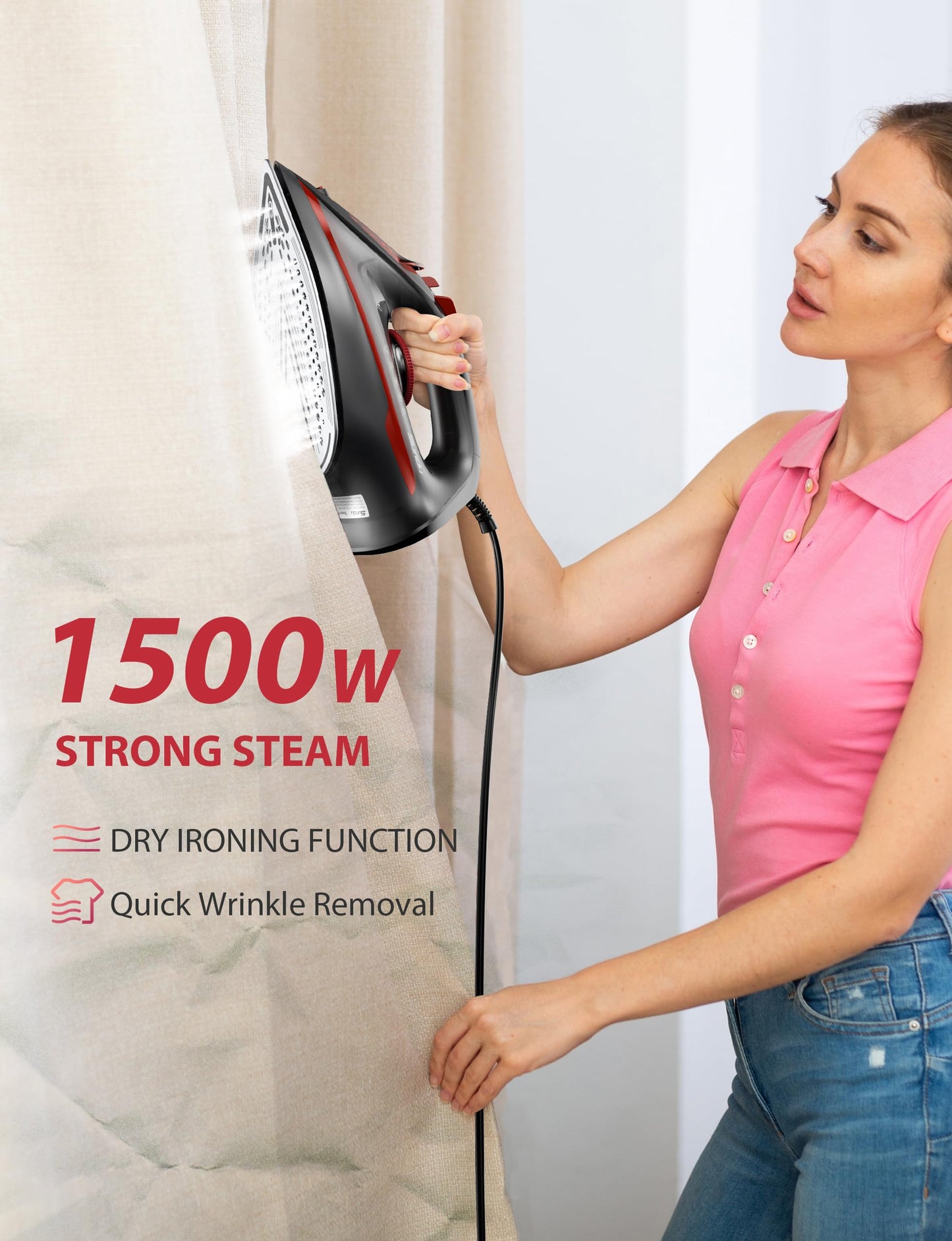 Iron Steamer for Clothes with Irons Burst of Steam, 1500W Iron Non-Stick Ceramic Soleplate, Auto Shutoff, Leakproof, Steam Burst, Spray Mist and Auto Clean Button 12.31oz Water Tank Ironing Clothes