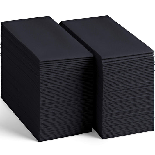 200-Pack Disposable Linen-Feel Black Napkins, 12" x 17" Cloth-Like Paper Dinner Napkins For Wedding, Bathroom, Party Or Event