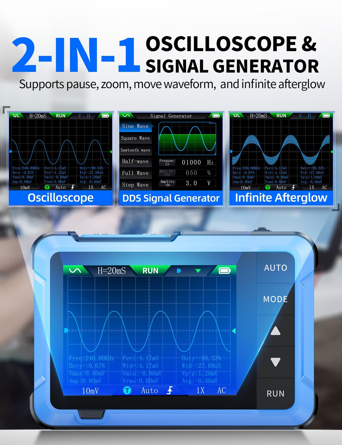 FNIRSI DSO-510 Handheld Oscilloscope/DDS Signal Generator 2 in 1, Digital Portable Automotive Oscilloscope 2.8 inch TFT, 10MHz Bandwidth, 48MS/s Sampling Rate, Trigger Function Auto/Nomal/Single
