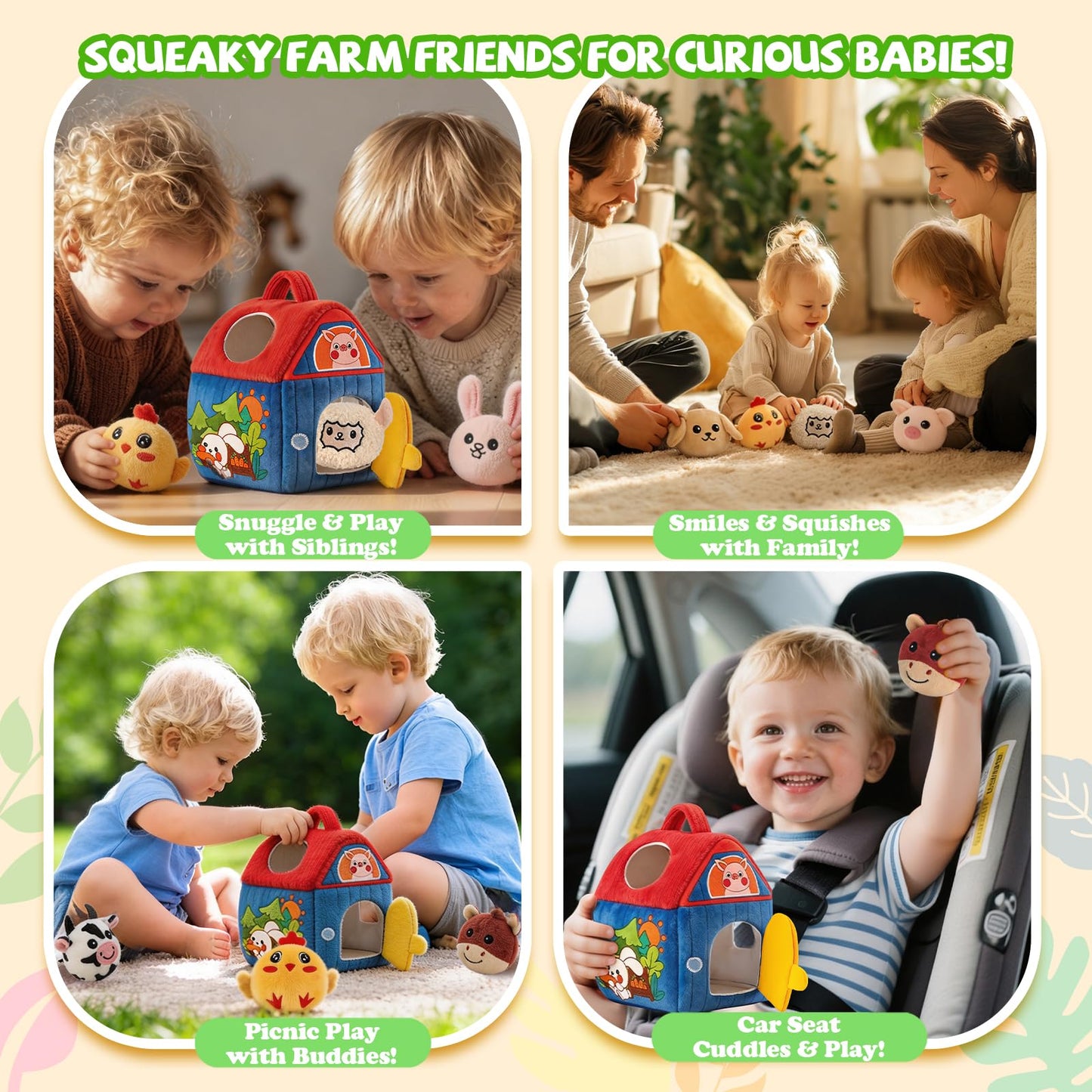 Baby Toys 6-12 Months, Barn with Stuffed Farm Animals, Babies Montessori Toy, Sensory Toys for Toddlers 1-3, Portable Travel & Learning Gift for Infants & Toddlers