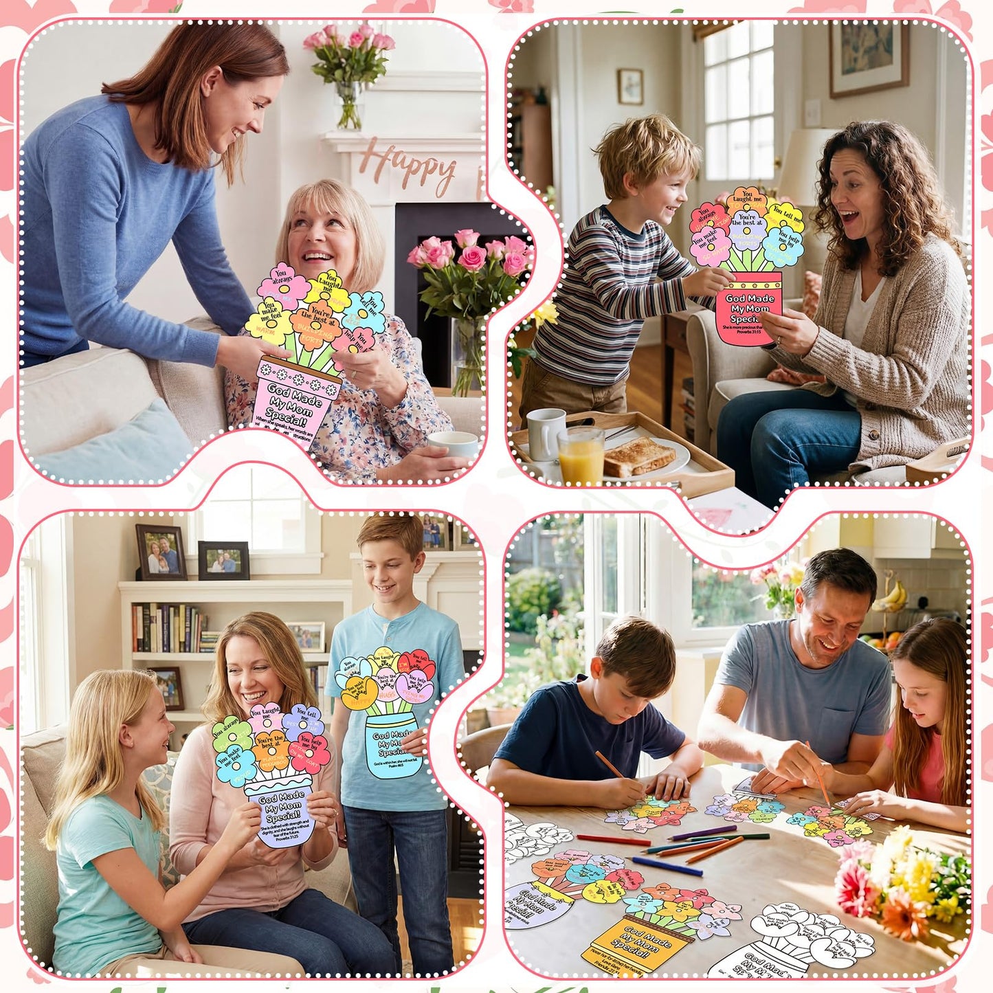 Dunzoom 48 Pcs Mother's Day Christian Crafts Color Your Own Sunday School Crafts with 12 Colored Pencils God Made My Mom Special Flower Pot Arts DIY Bible Religious Gifts Church Classroom Activities