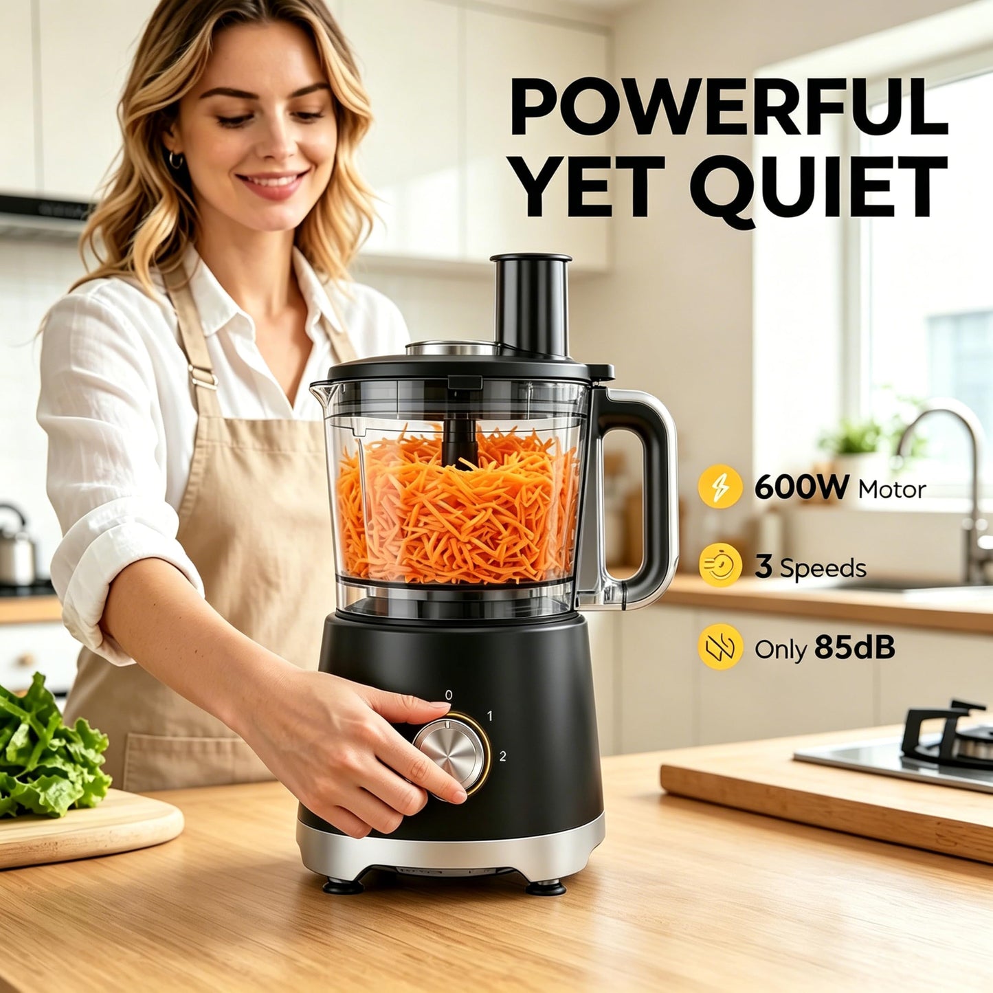 Simple Deluxe Food Processor 10.5 Cup, Multi-Functional Vegetable Choppers Food Grinder with Slicing Shredding Chopping Kneading, Suitable for Smoothie Fruit Dough, 2.6QT, Black