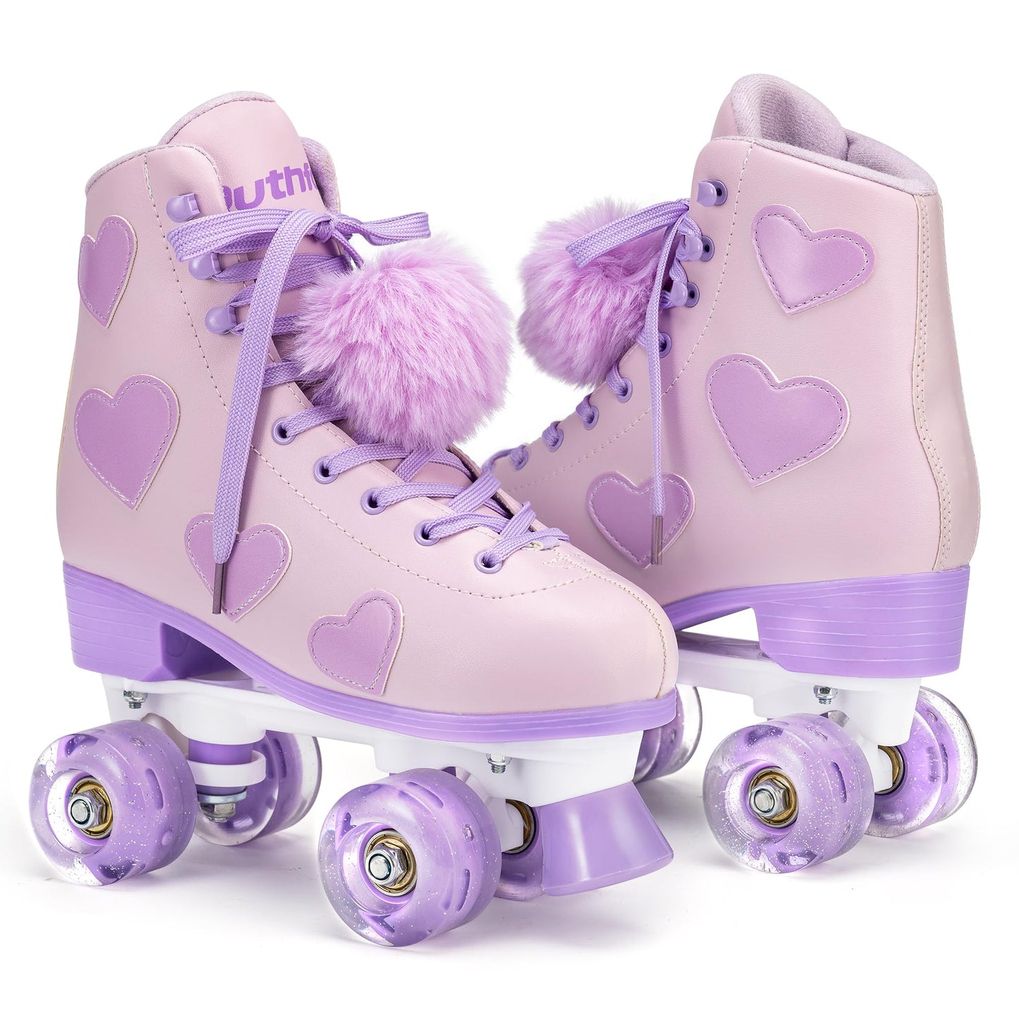 Ruthfot Women's and Girl's Classic Roller Skates with Light up Wheels and Love Heart Pattern, High-top PU Leather Rollerskates…