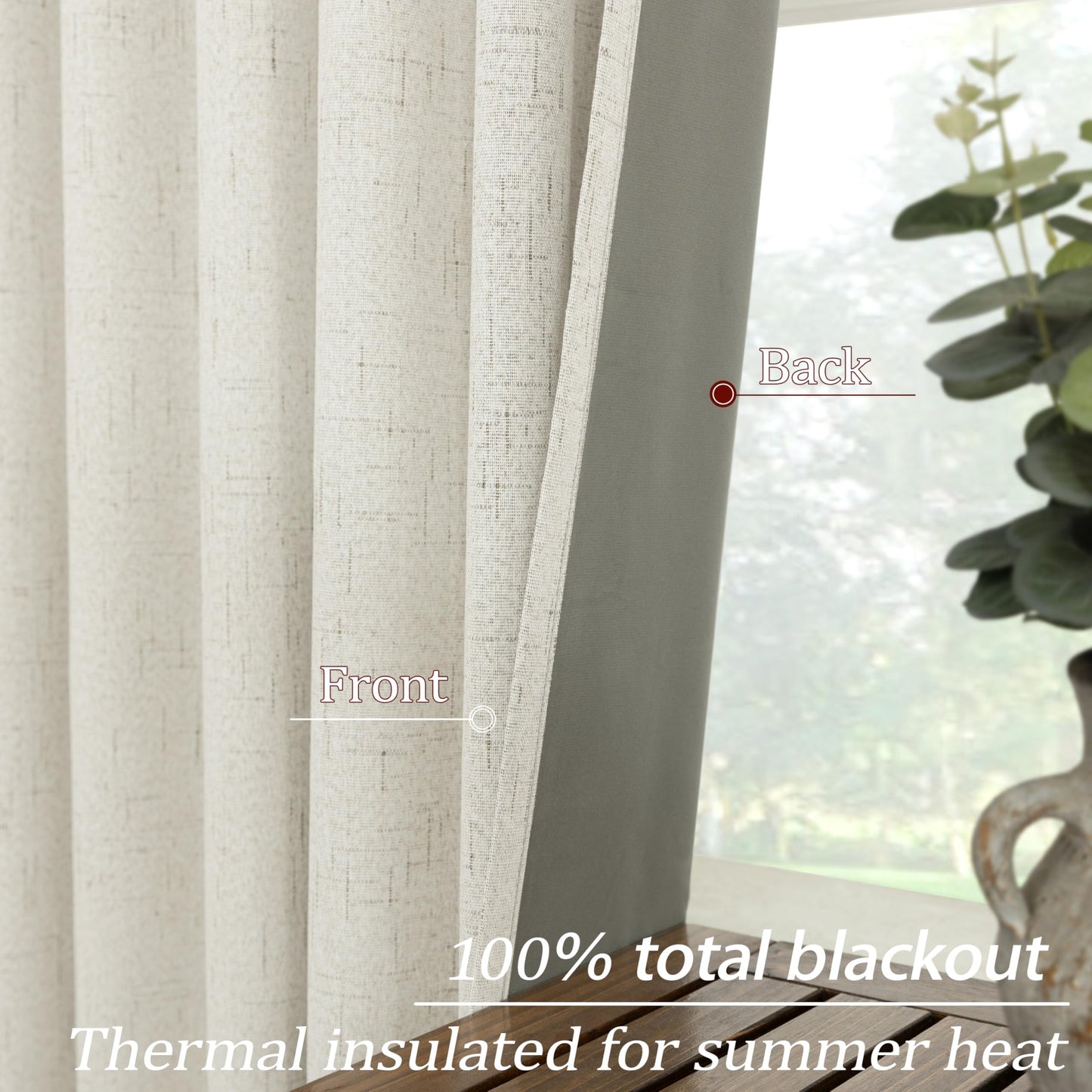 Extra Wide 70 Inch Linen Soundproof Blackout Thermal Curtains for Summer Heat, Noise Reducing Insulated Black Out Sliding Door Curtain for Bedroom 84 Inch Long,Living Room Drapes 84 Length 2 Panel Set