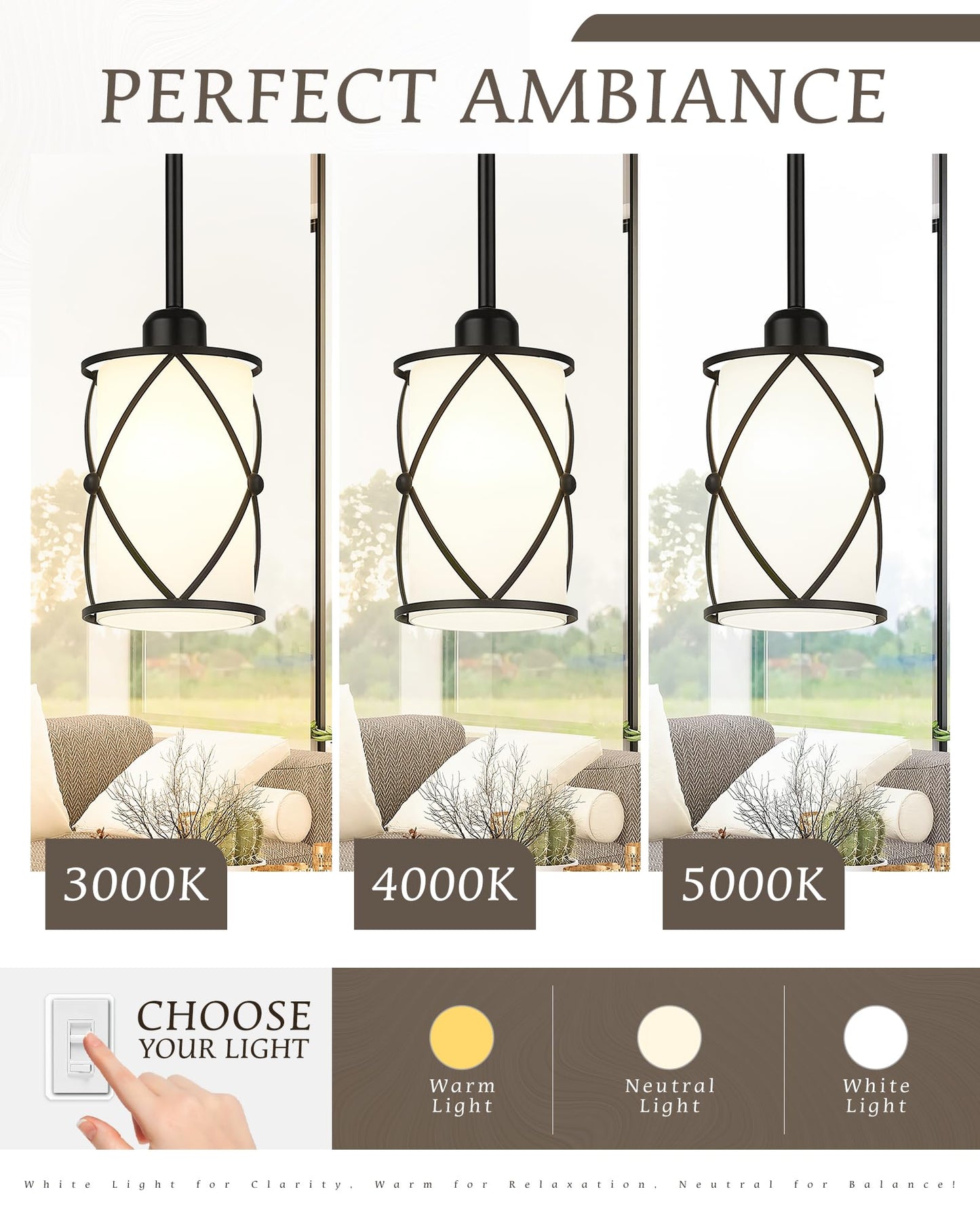 Osimir Glass Pendant Lights Kitchen Island, 2 Pack Modern Black Pendant Light Fixtures with Frosted Glass and Rod, Mid Century Cage Pendant Light for Kitchen Sink Dining Room, CH9176BKW-2PK