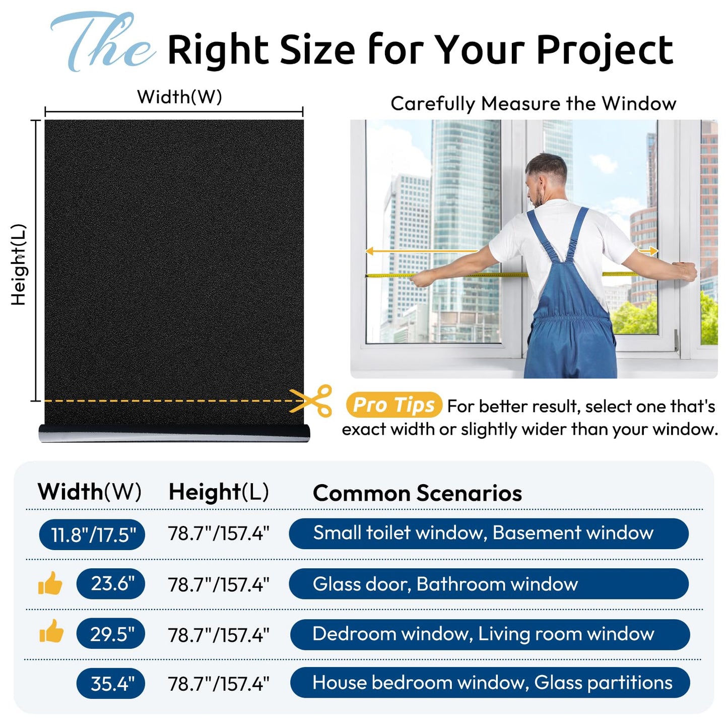 rabbitgoo Blackout Window Film, Removable Window Tint in House Static Cling, Darkening Privacy Heat & Light Blocking, Window Cover Day Sleep for Home Garage Bedroom Black 29.5 x 118.1 Inches