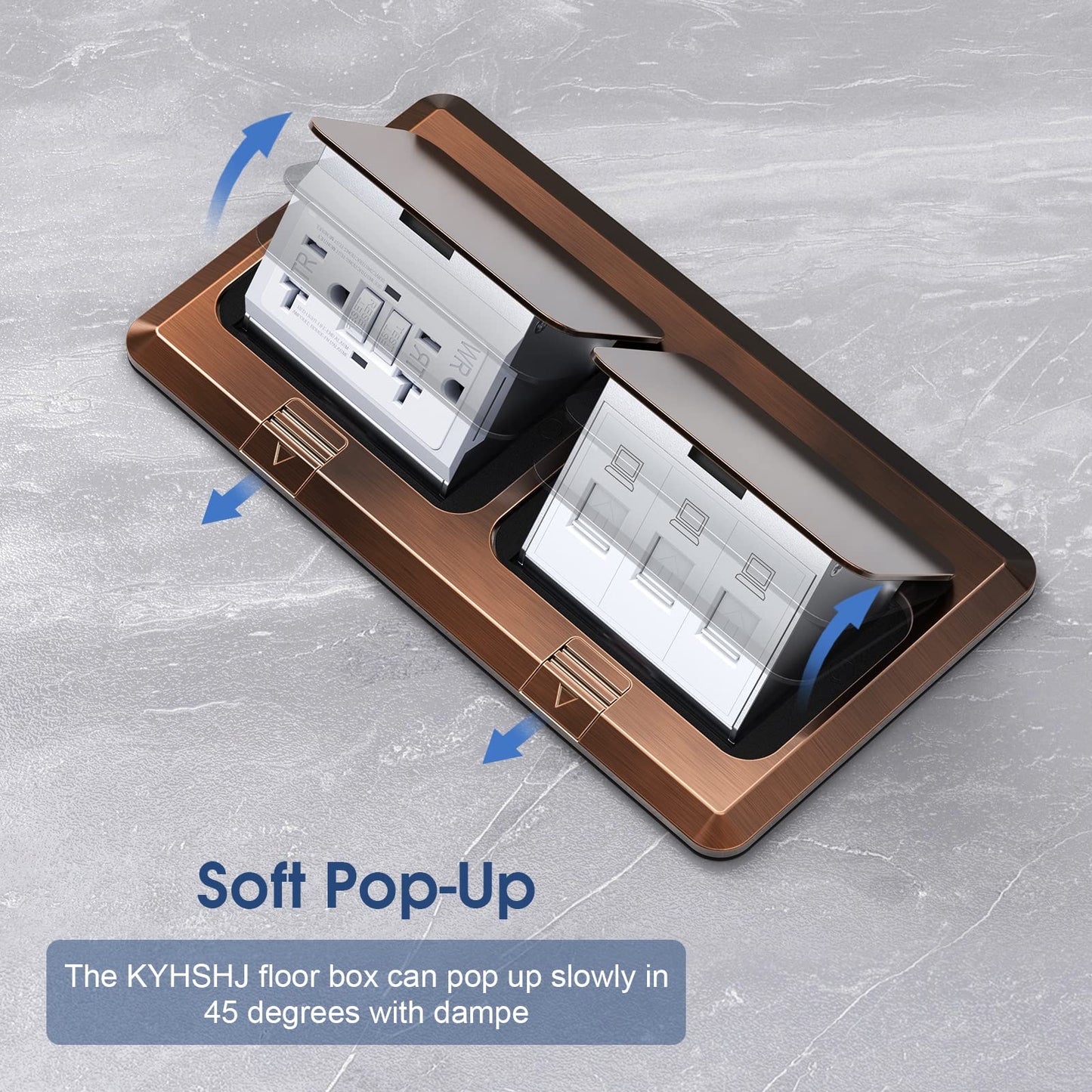 KYHSHJ Dual Pop-Up Floor Electrical Outlet Box Kit，20 Amp Stainless Steel GFCI TR Receptacle Outlet，3-Port RJ45 Datacom Receptacle， Bronze