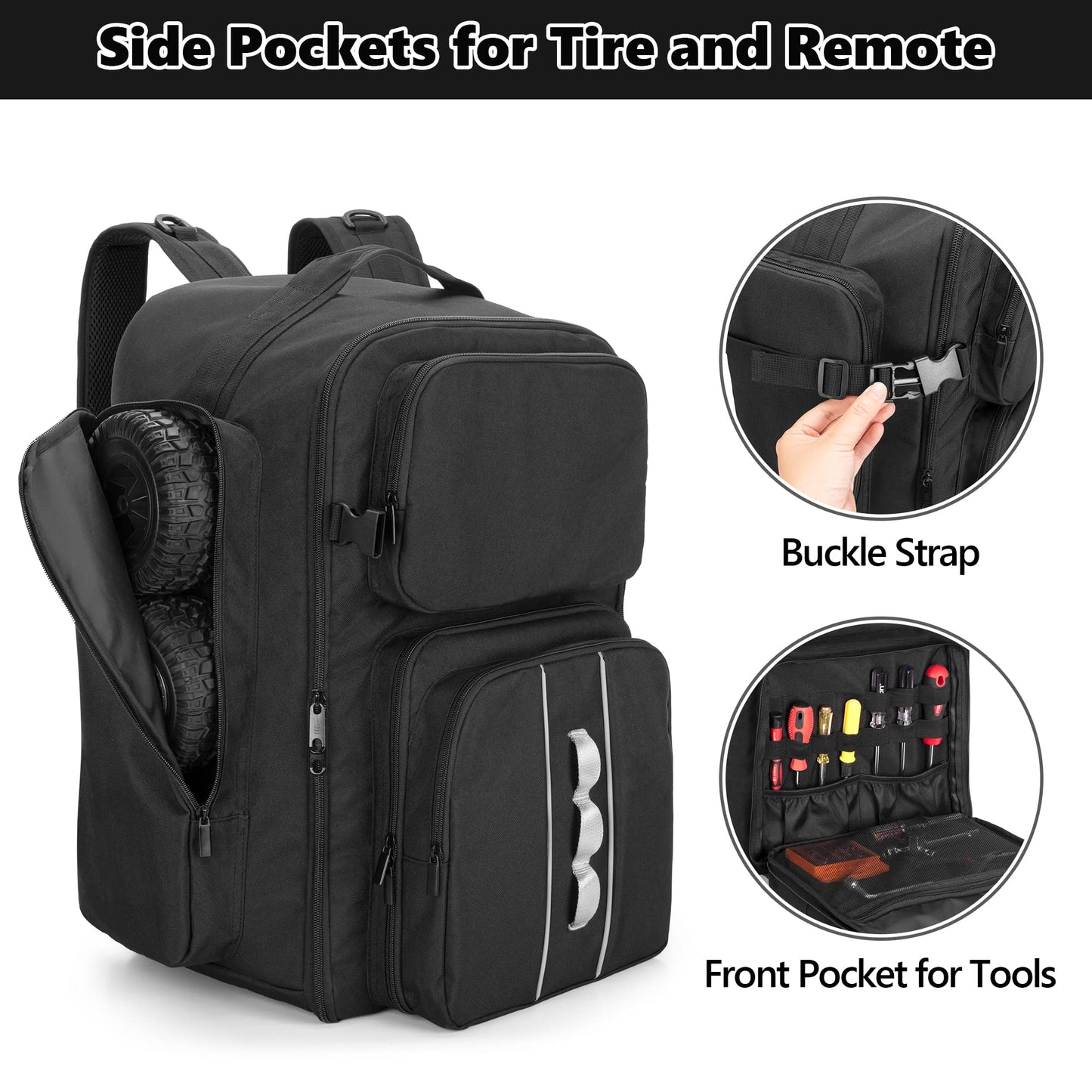 GOBUROS RC Backpack for 1/10 Car, RC Storage Bag with Multi Pockets for Tools and Other Accessories, Easy Carrying with Adjustable Shoulder Strap (Patent Design)