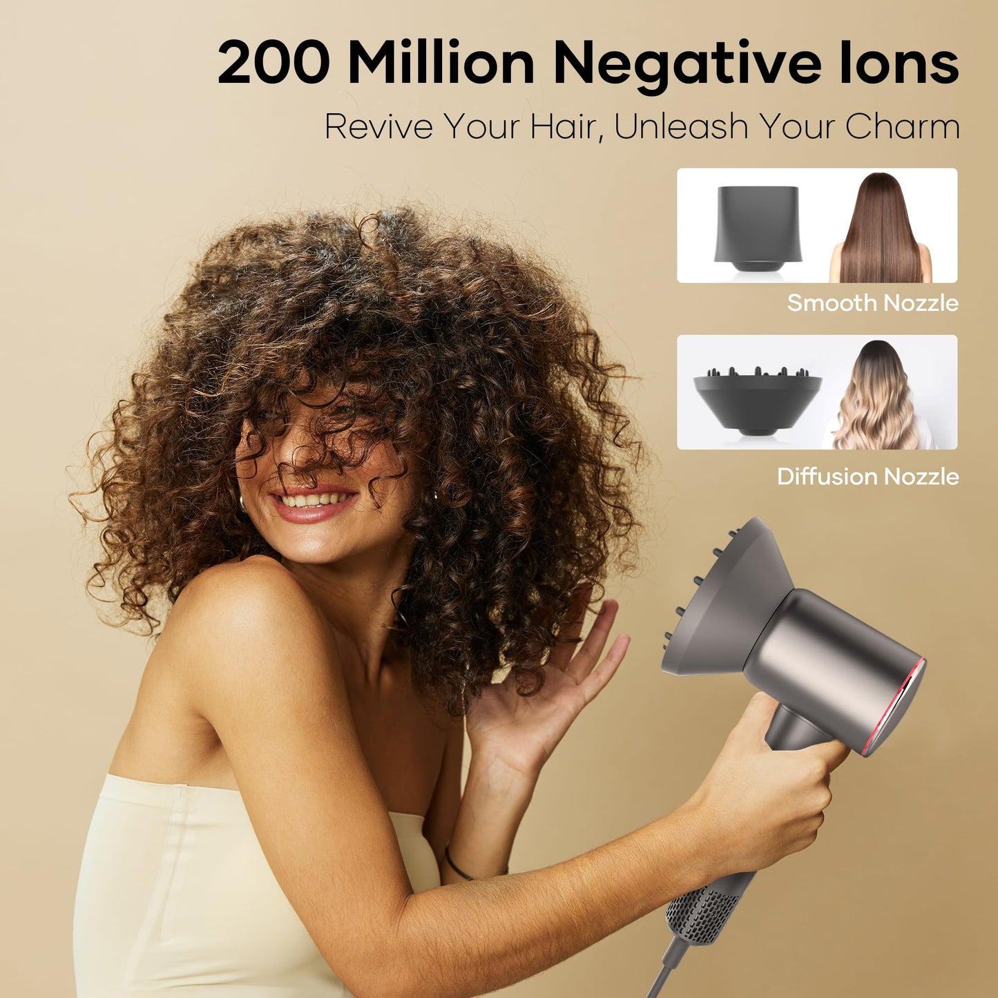 Professional Hair Dryer, 200 Million Negative Ionic Blow Dryer with 110000 RPM Brushless Motor, 1500W High-Speed HairDryer with Magnetic Nozzle & Diffuser for Salon, Home, Travel (Wisdom Gray)