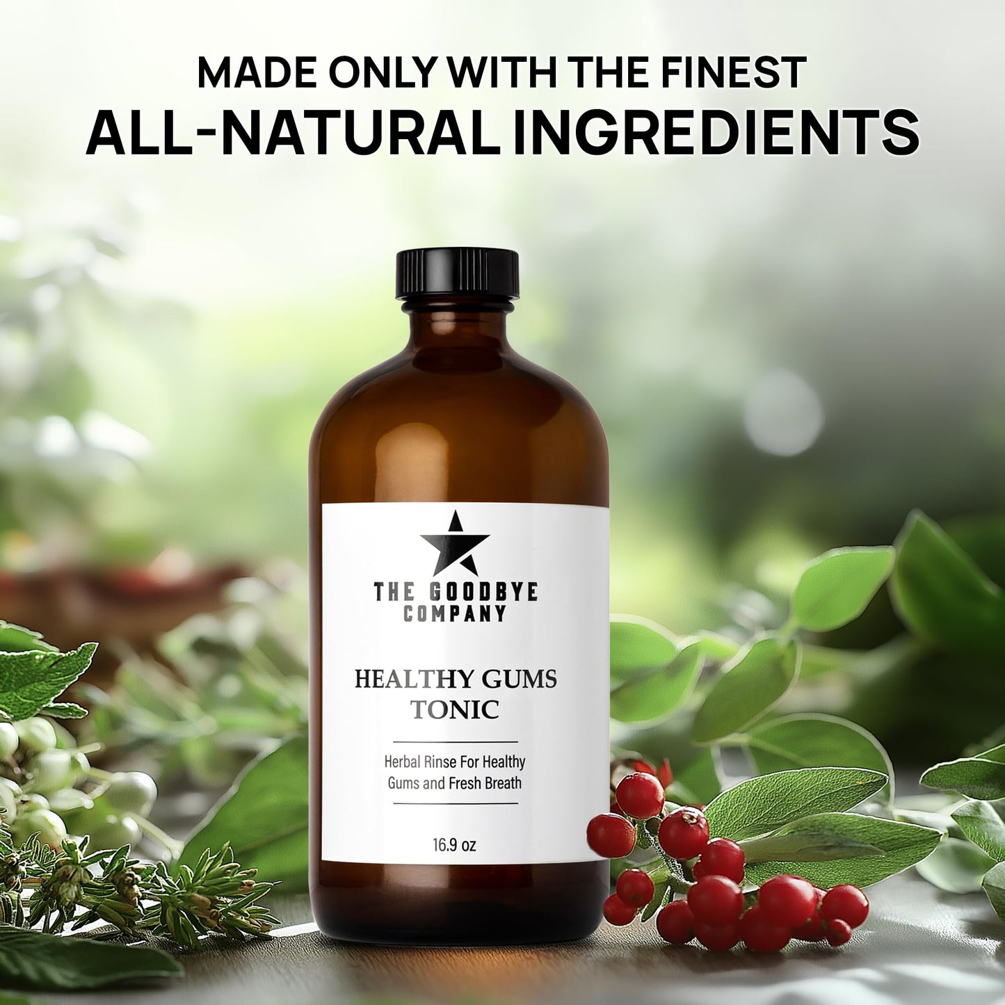 The Goodbye Company Healthy Gum Tonic – Natural Mouth Rinse for Strong Teeth & Gums – Soothes Bad Breath, Bleeding, and Irritation – Made with Pure Essential Oils – 500ml