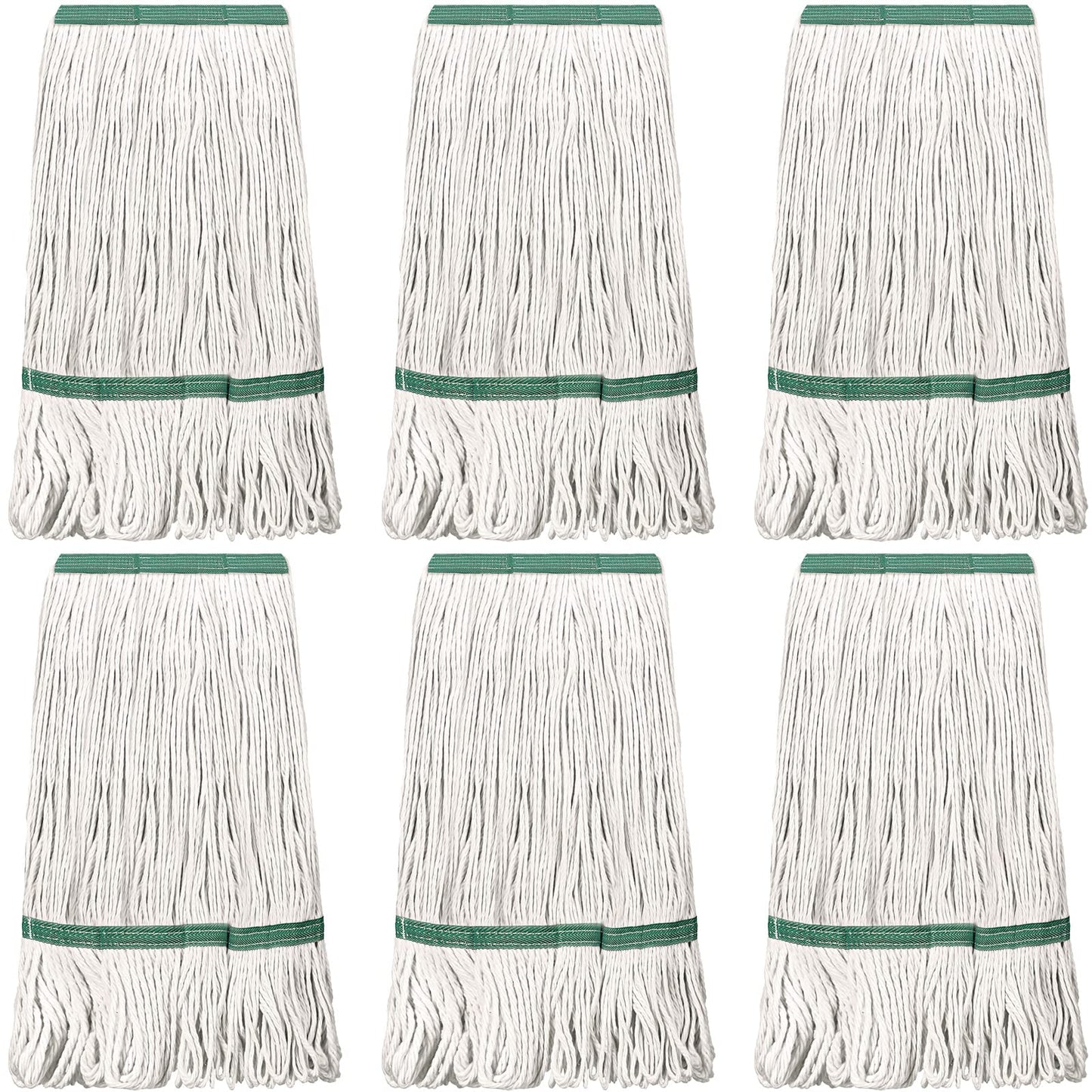 6 Pack Heavy Loop End Cotton String Mop Head Heavy Duty Mop Head Commercial Refills Mop Head Replacement for Home Industrial Commercial Floor Cleaning(White, Green)