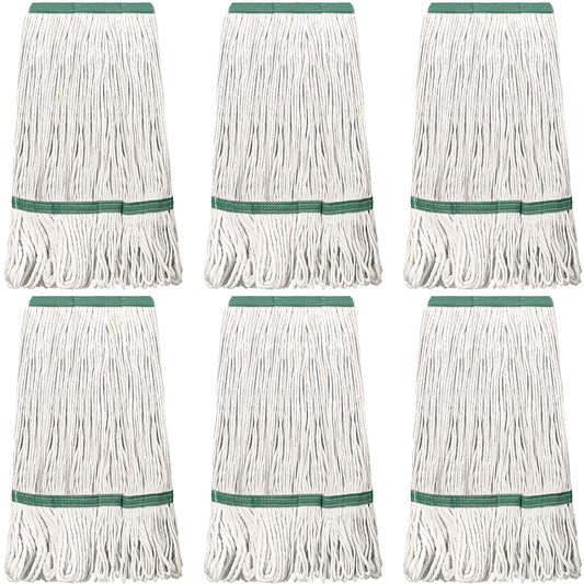 6 Pack Heavy Loop End Cotton String Mop Head Heavy Duty Mop Head Commercial Refills Mop Head Replacement for Home Industrial Commercial Floor Cleaning(White, Green)