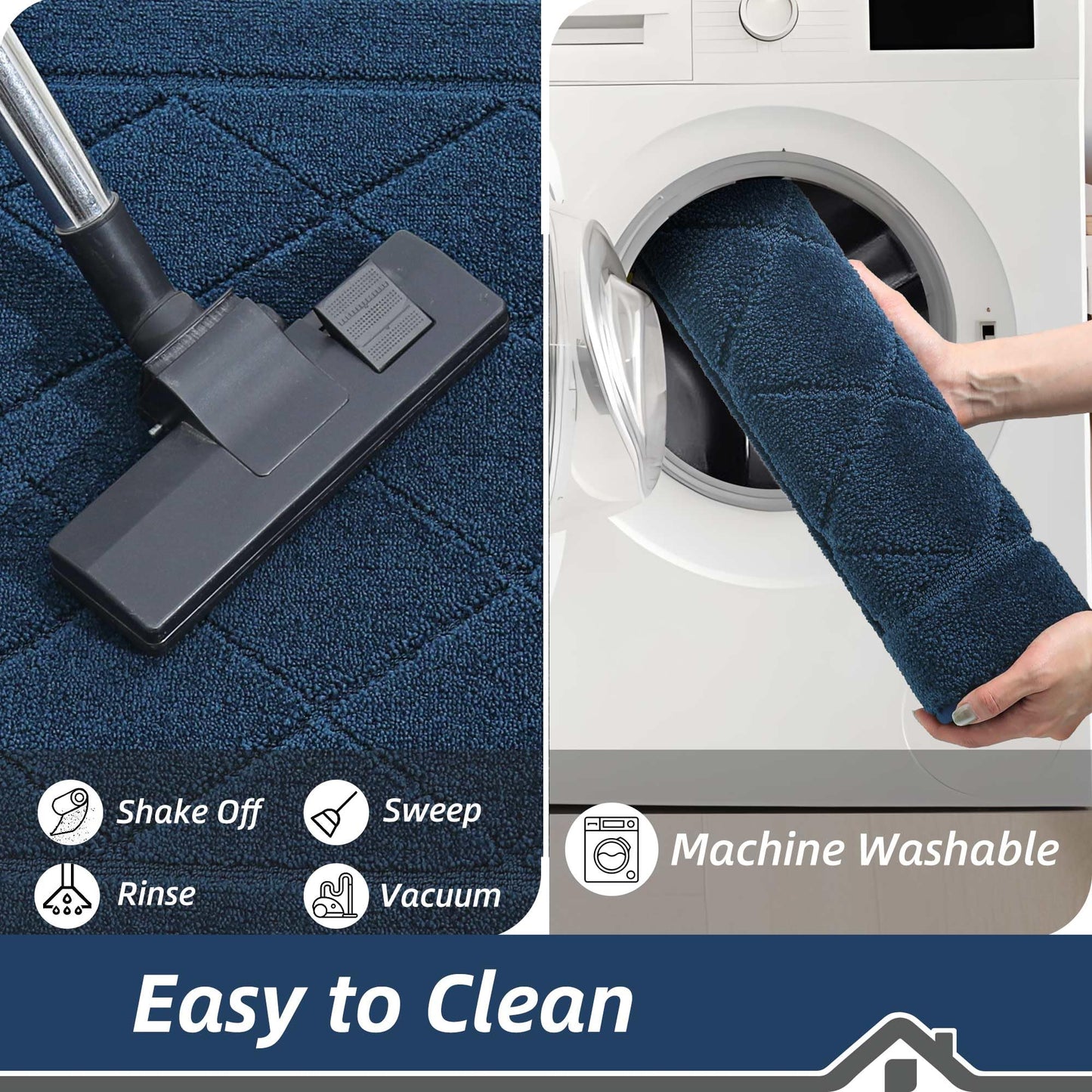 BEQHAUSE Dirt Trapper Door Mat 36" x 60", Doormat Non-Slip Entryway Rugs Washable, Dog Door Mat Stain Resistant and Absorbent Welcome Floor Mat for Front Back Door, Mud Wet Shoes & Paws, Navy Blue