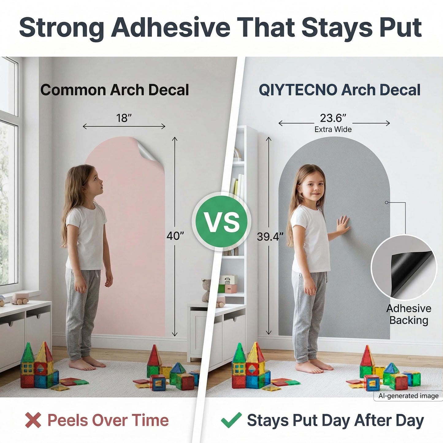 Qiytecno Magnetic Arch Wall Decal: Large 39.4"x23.6" Strong Adhesive Screen Free Chalkboard for Wall - Modern Playroom Decor & Homeschool Learning Station for Toddlers 1-4 & Kids 5-10 (Quiet Gray)