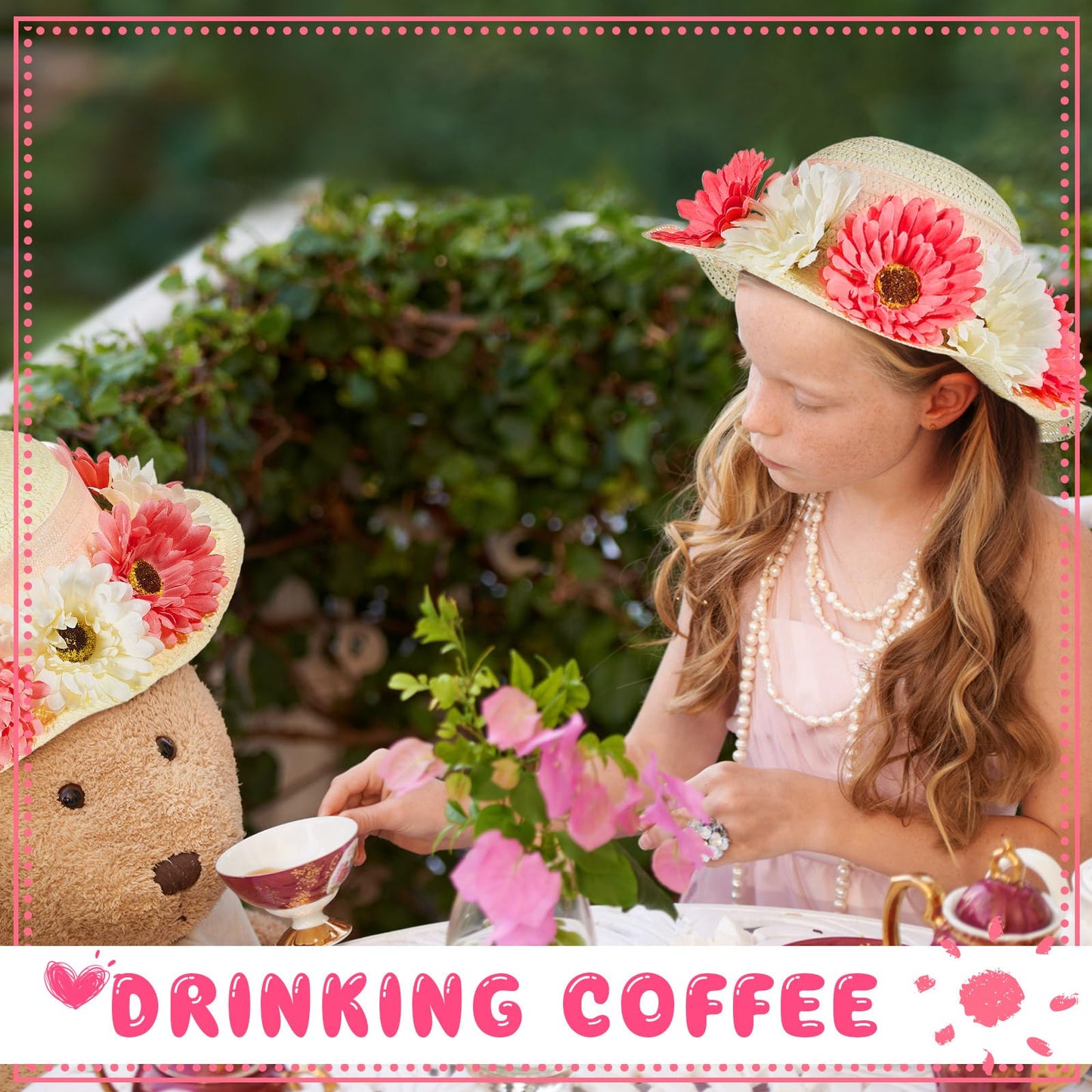 Hotop 24 Pcs DIY Tea Party Hats for Girls with 48 Pcs Artificial Flower 24 Pcs Faux Butterfly 100 Pcs Fake Feather 1 Ribbon DIY Straw Hats Set Straw Hats for Crafts Dress up Hats Straw Farmer Hat