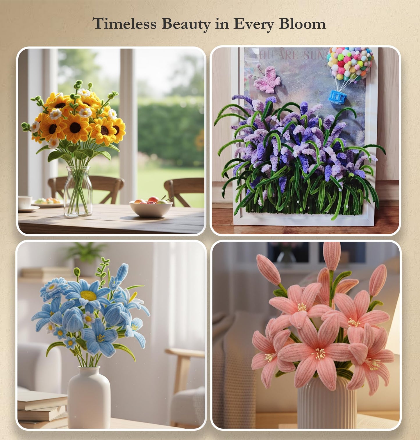 1200Pcs Pipe Cleaner Crafts Flower Kit with Glue Gun & Video Tutorial - 8mm Jumbo Shed-Free Chenille Stems DIY Bouquet Gift Box for Women,Teens,Teachers - Stress Relief,Bonding Time,Art Supplies
