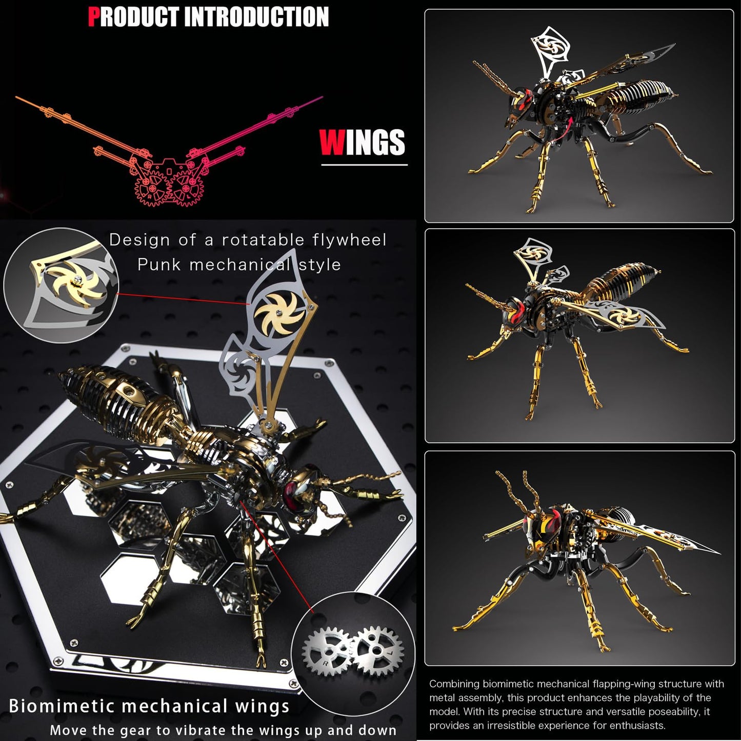 3D Metal Puzzles for Adults: The Northern Giant Hornet Model Kits, 3D Metal Puzzle Mechanical Wasp Building Blocks, Difficult DIY for Assembly, Birthday Gifts for Men