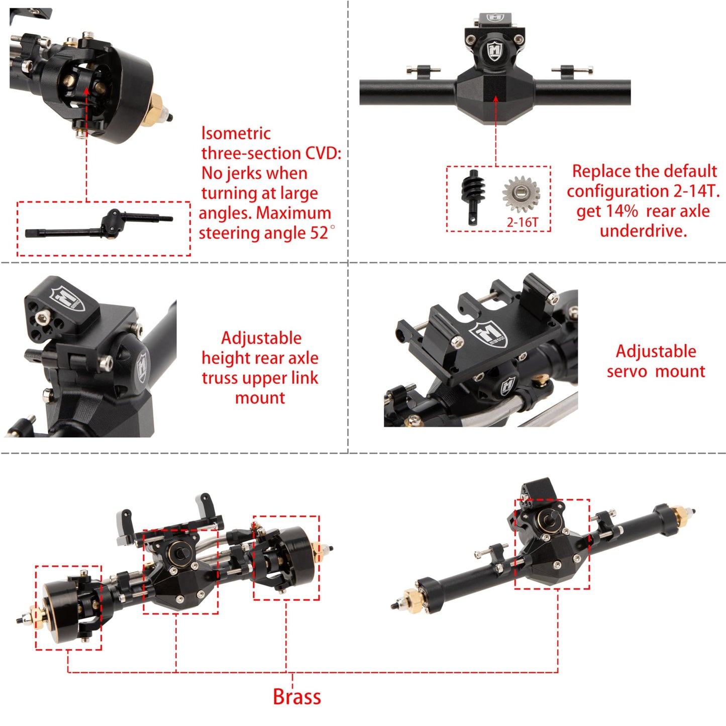 MEUS RACING SCX24 Axles Isokinetic 3-Section CVD 52° Max. Steering Angle +5mm Widened SCX24 Upgrades for Axial SCX24 Deadbolt C10 JLU Gladiator Bronco 1/24 RC Crawler (Front and Rear- Black)