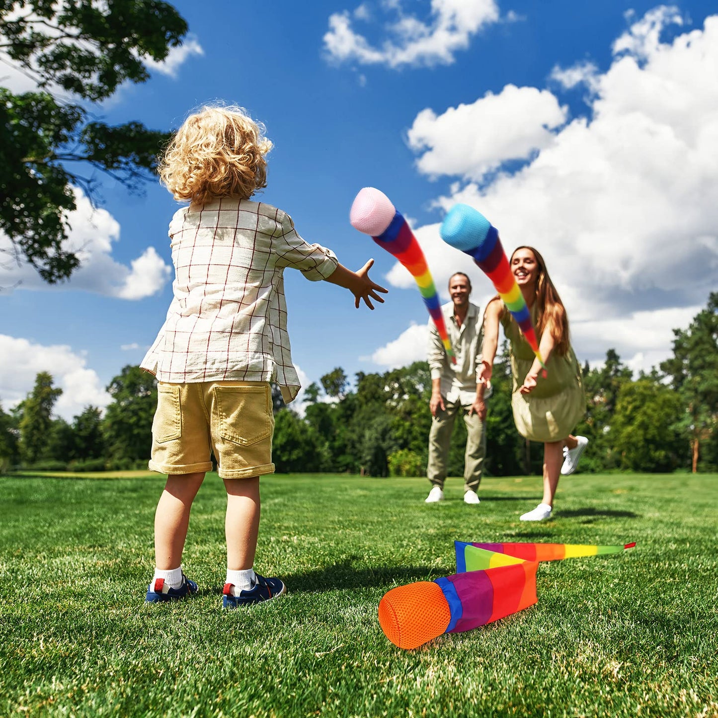 Leyndo 12 Pcs Throw and Catch Balls with Rainbow Tail, Soft Sports Play Comet Balls Playground Toys Bulk for Kids Adults Games and Activities Fun Throwing School, 25.59 Inch Long(Classic Color)