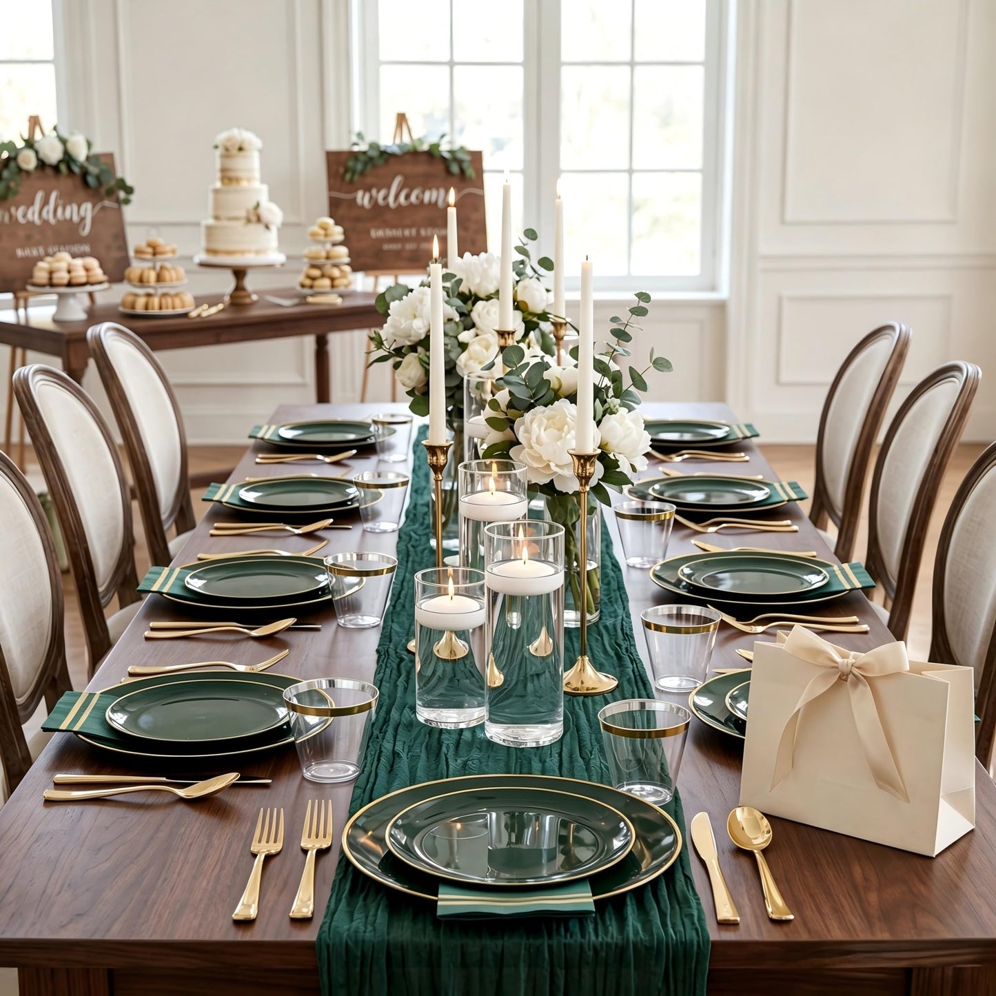 NOCCUR 350PCS Green Plastic Plates - Disposable Green Gold Dinnerware Set for 50 Guests, 100 Dinner/Dessert Plates, 150 Gold Silverware, 50 Cups&50 Napkins for Party ＆ Wedding ＆ World Cup 2026