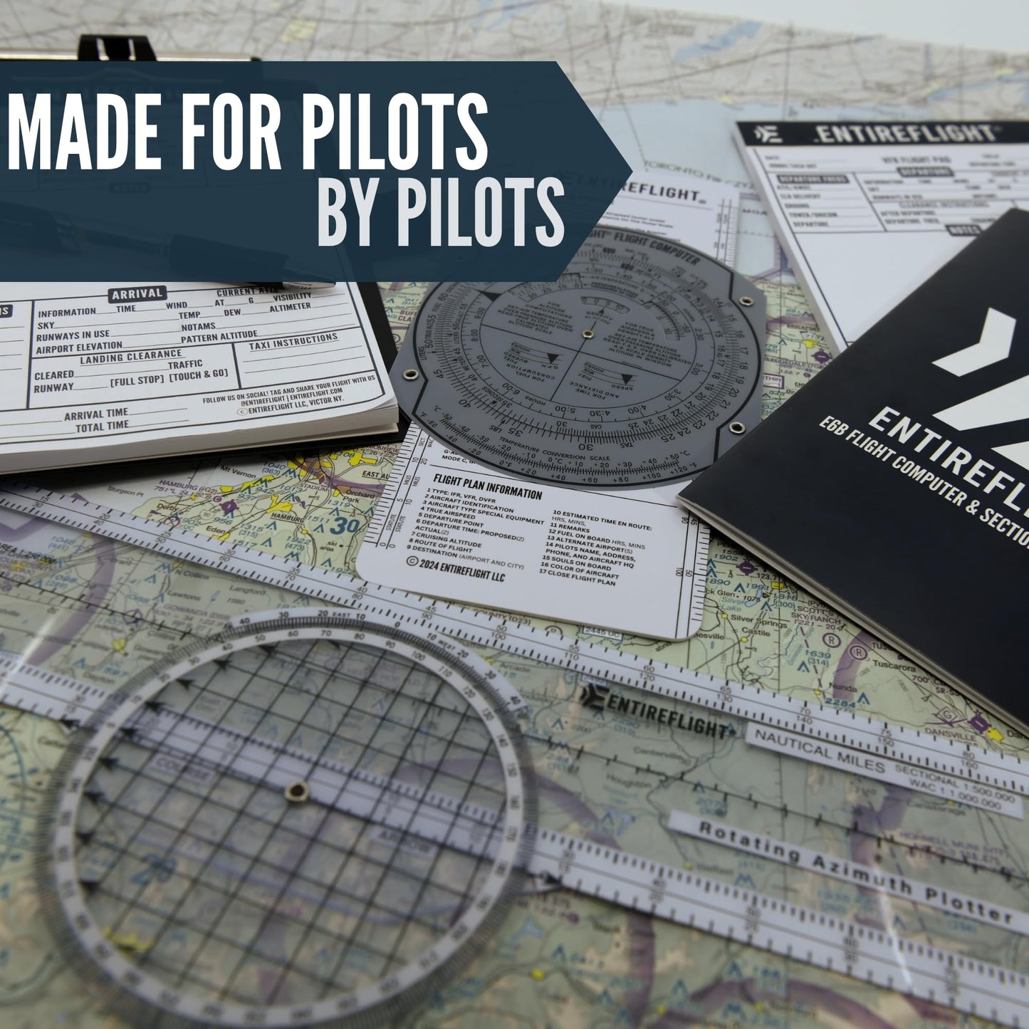 Aviation Pilot Kneeboard - E6b Flight Computer Plus Plotter & Cross Country Planning Notepad, Student Pilot Bundle