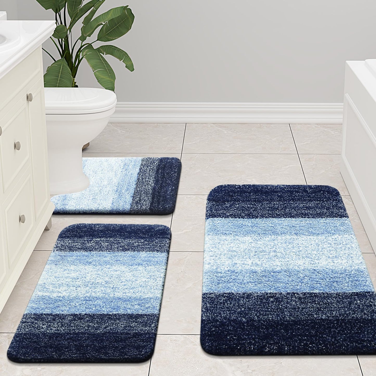 Arotive Microfiber Bathroom Rugs, Shaggy Soft and Absorbent Bath Rug, Non-Slip, Thick Plush Machine Washable Dry Bath Mats for Bathroom, Tub and Shower, 34x21, Blue, Rectangular