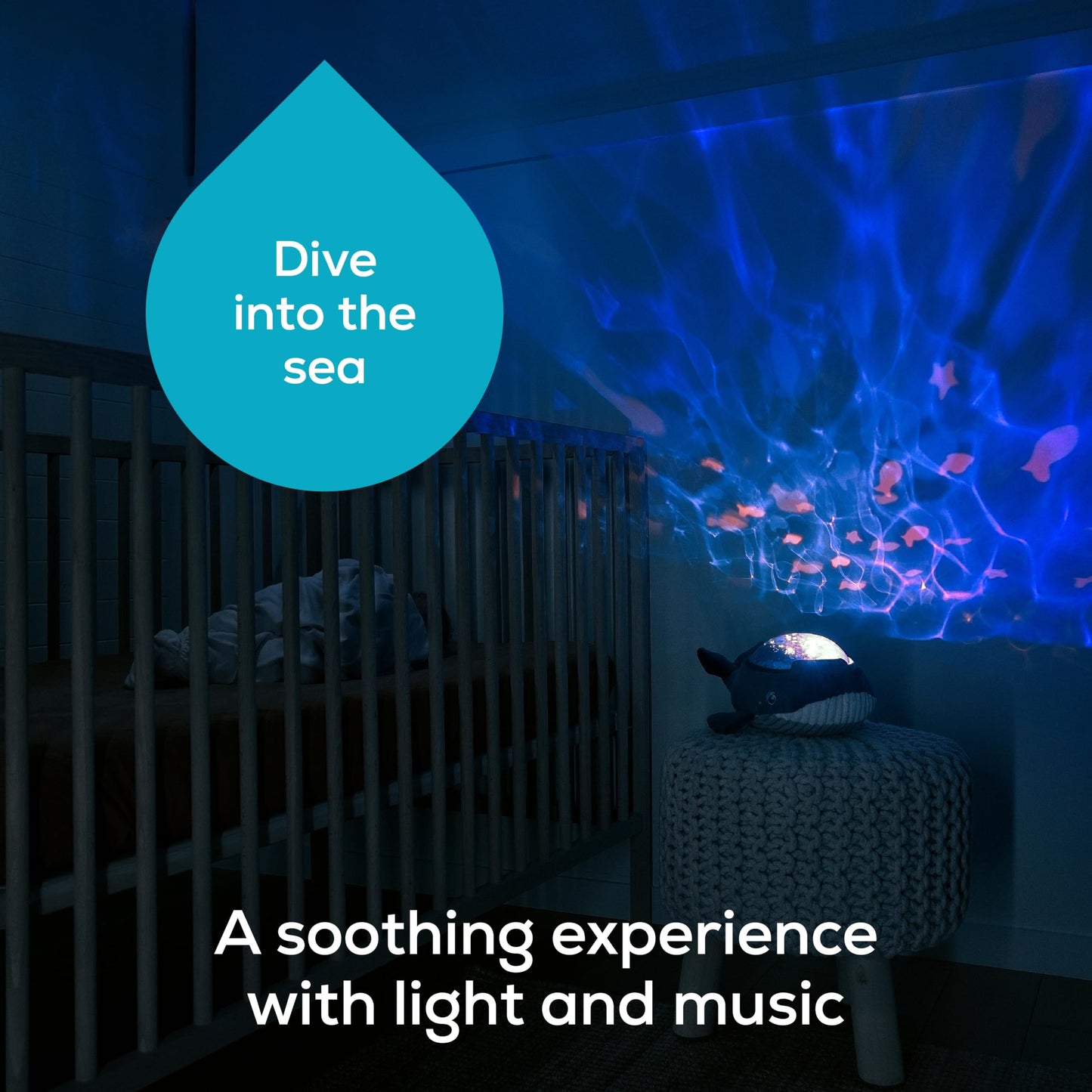 Angelcare Bobbi The Whale Ceiling Night Light Projector for Babies and Kids, Sleep Soother with Adjustable Volume Lullabies, White Noises, 3 Night Light Intensities