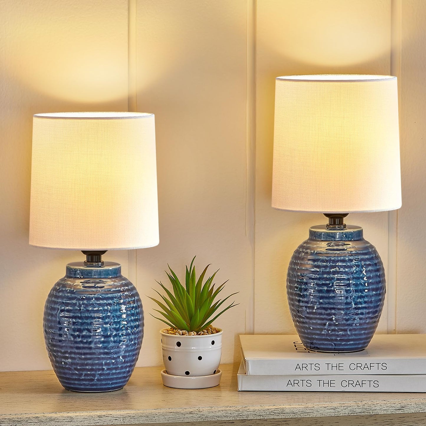 EJIAXIN Table Lamps Set of 2-13.75" Small Bedside Lamps - Classic Farmhouse Ceramic Table Lamp for Bedroom, Living Room, Nightstand, Office, Side Desk Lamp, End Table