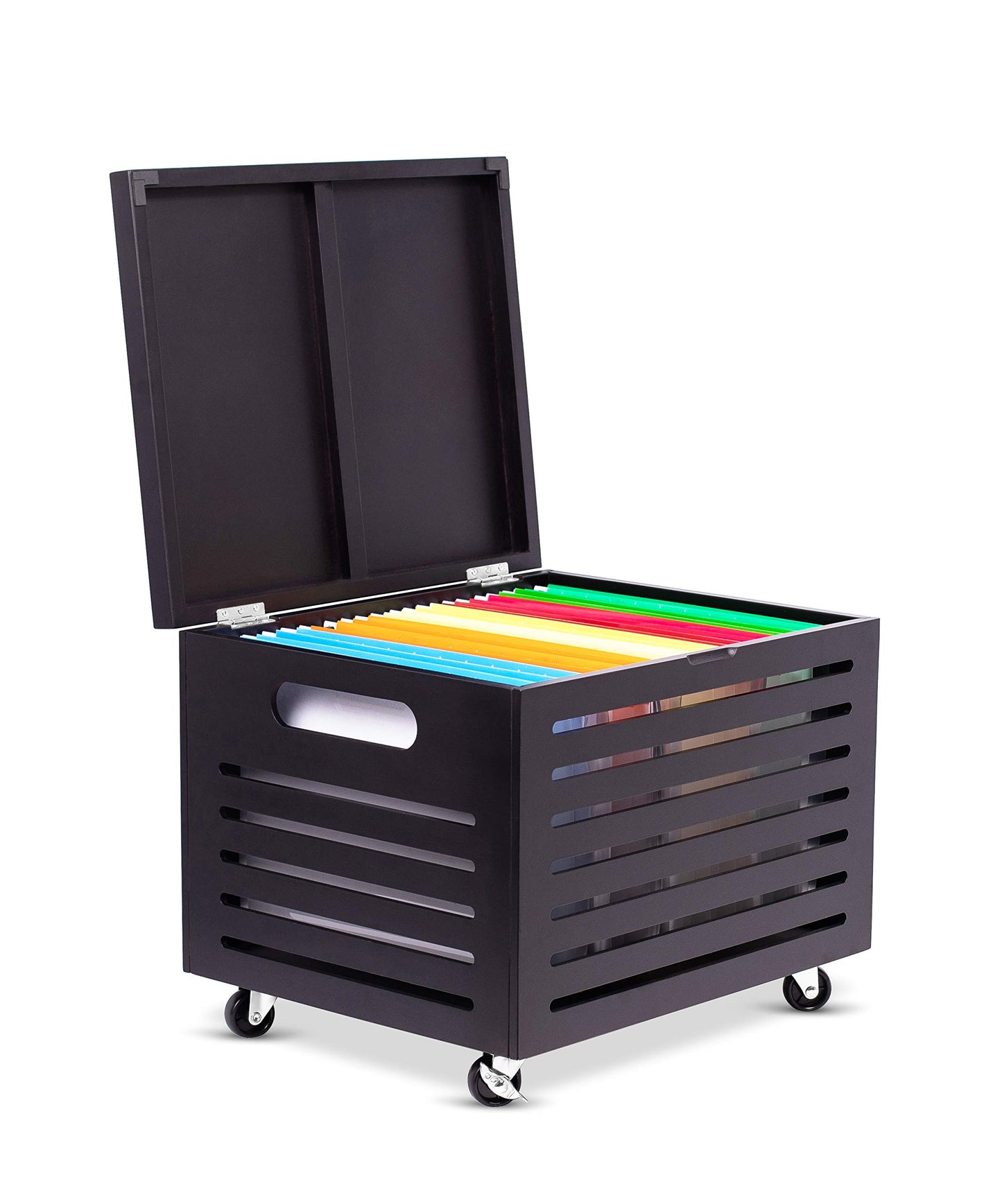 BIRDROCK HOME Bamboo Rolling File Storage Organizer Box with Lid - Decorative File Cabinet on Wheels, Portable File Box on Wheels, Mobile Filing Solution - Café Noir