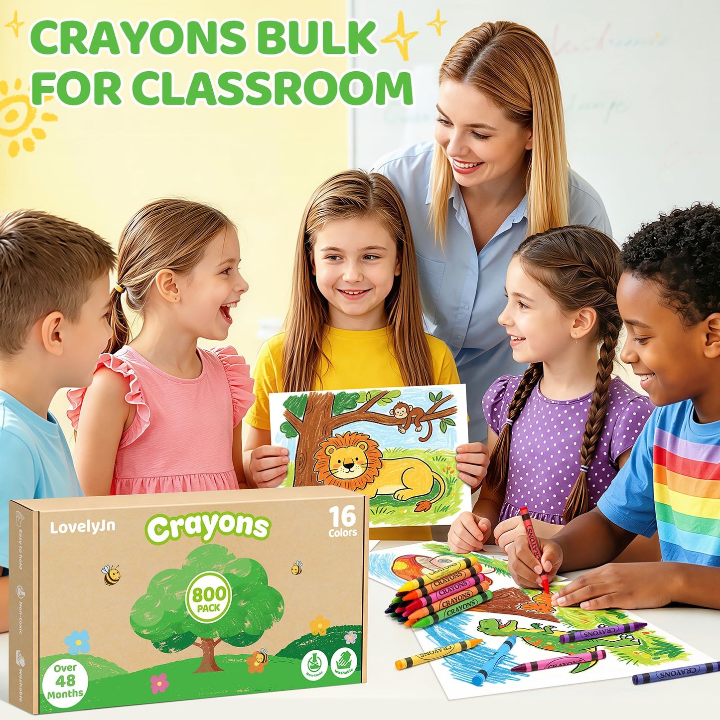 800 Count Crayons Bulk Set with 18 Colors, Non-Toxic Washable Silky Crayons, School Supplies Easter Basket Stuffers Party Favors Gift for Kids 3+, Art Supplies for Preschool Kindergarten Classrooms