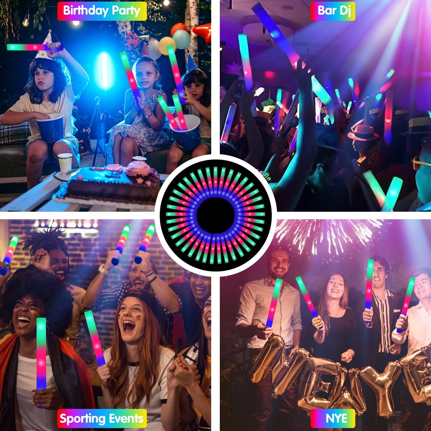 SHQDD 105 PCS LED Foam Glow Sticks, Glow Sticks Bulk Party Pack with 3 Modes Colorful Flashing, Glow in The Dark Party Supplies, Light Up Foam Sticks for Wedding, Glow Party, Birthday, Raves, Concert