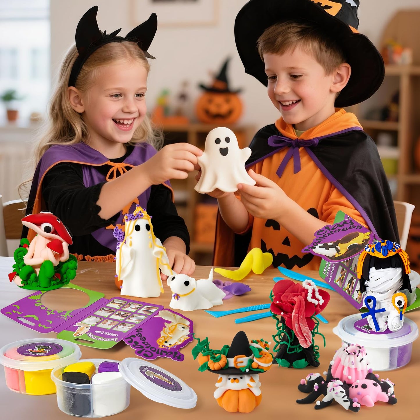 Winrayk Halloween Air Dried Clay Kit for Kids, 12 Boxes of Magic Molding Clay with Carving Tools and Tutorials, Halloween Gifts, Toys and Crafts for Kids