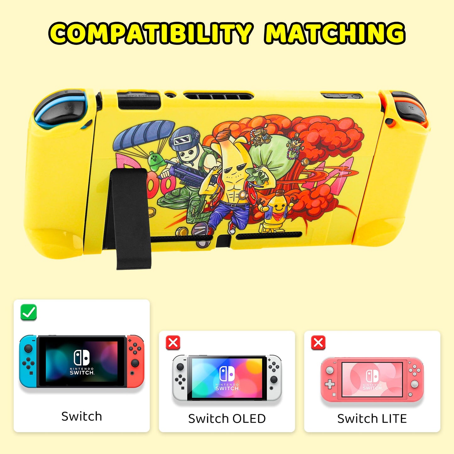HYPERCASE Yellow Switch Case Kit for NS Accessories, with Portable Switch Carrying Travel Case, Hardshell NS Protective Cover Skin of Peely, HD Screen Protector & 2 Cute Thump Caps - Fit Boys Girls
