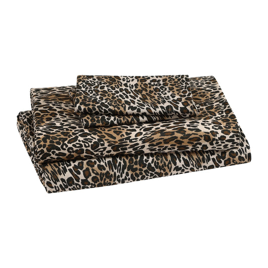 Beatrice Home Fashions Printed Microfiber Sheet Set, Soft Comfortable Easy Care, Includes 1 Fitted Sheet with 12" Deep Pockets, 1 Flat Sheet, Pillowcase, King, Zara Leopard