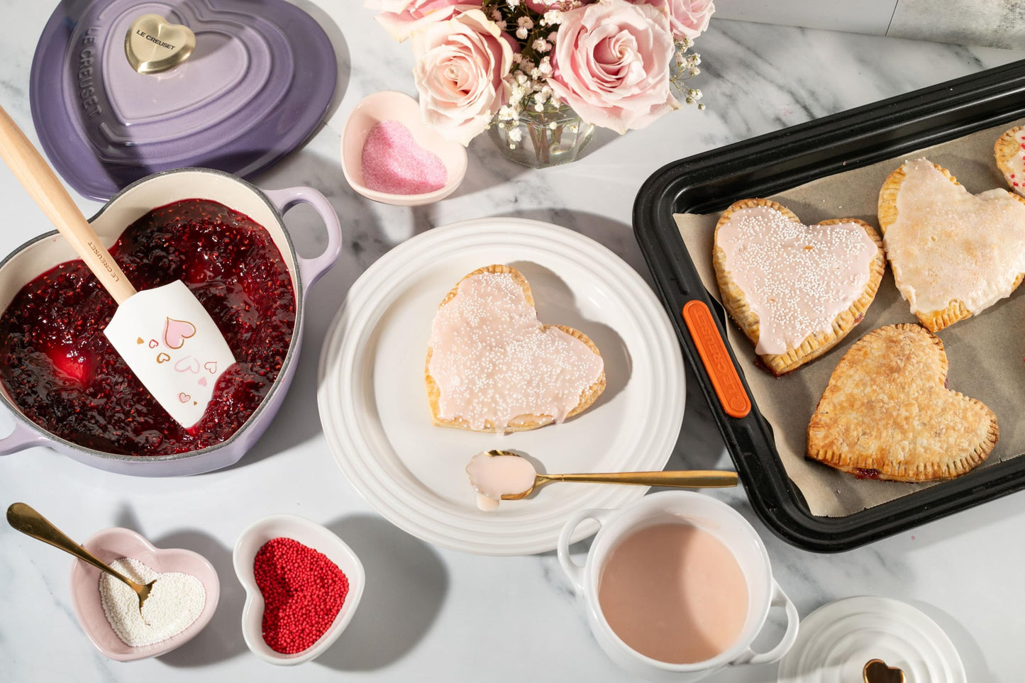 Le Creuset Stoneware Set Of 4 Mini Heart Pinch Bowl, Multi Color