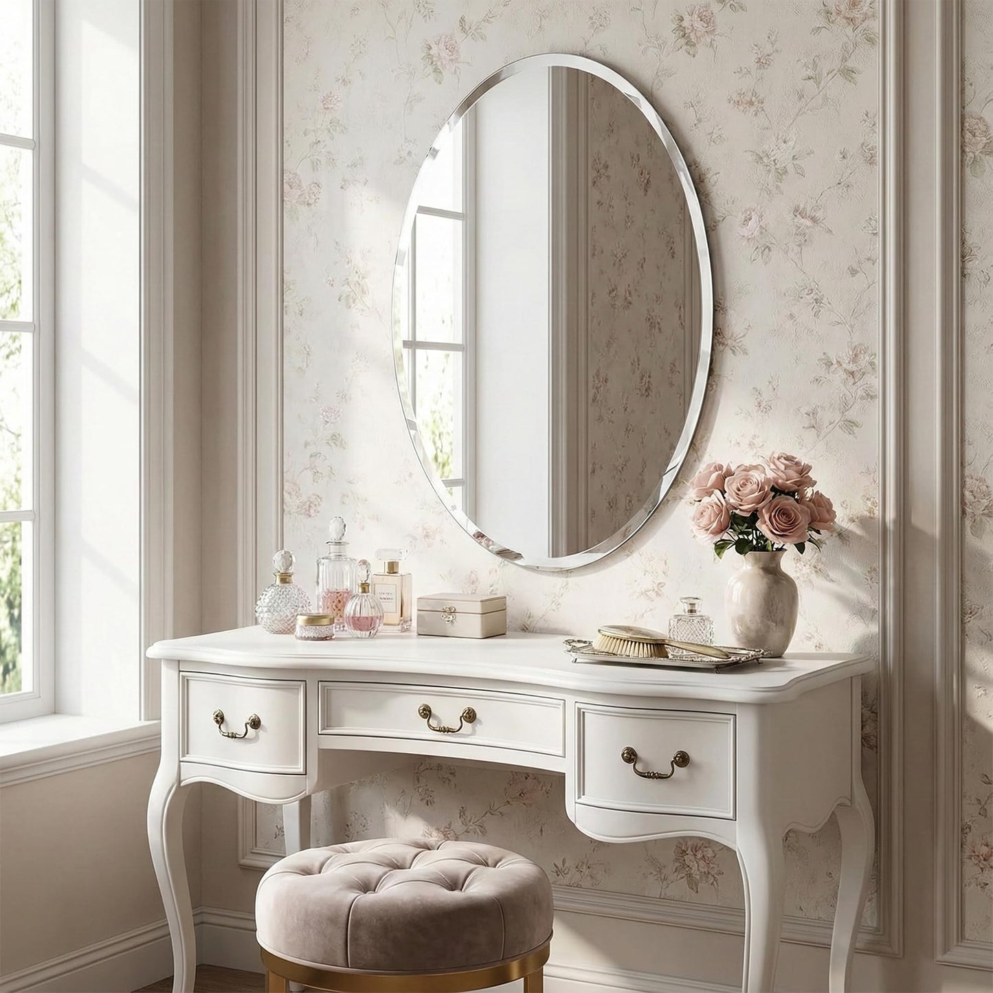 Pocetry 20 x 28 Inch Oval Bathroom Mirror, Frameless Beveled Vanity Mirror for Over Sink, Solid-Backed 2-Way Wall Mirror for Powder Room and Entryway