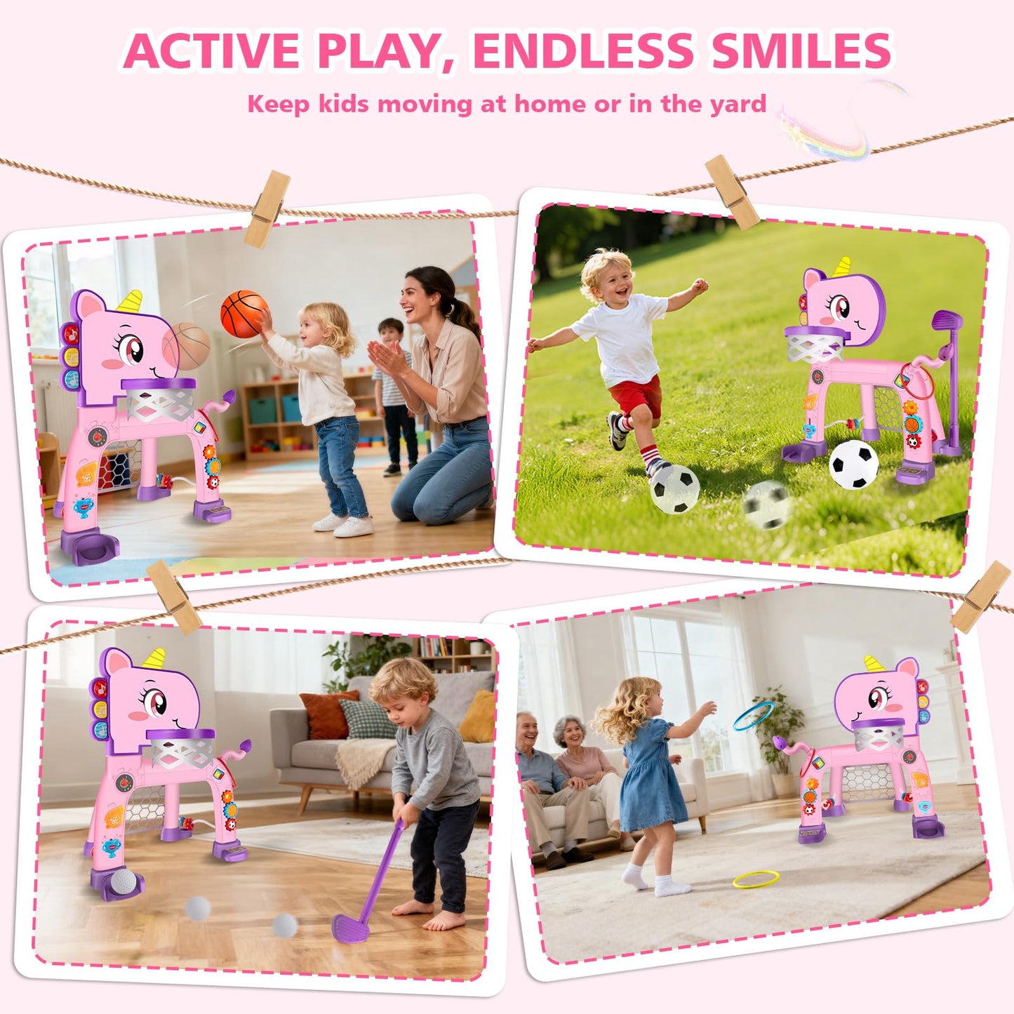 basketball hoop for kids soccer goal golf toy and ring Toss baby toys for 1 2 3 year old girls sports toys for kids with light and music unicorn toy