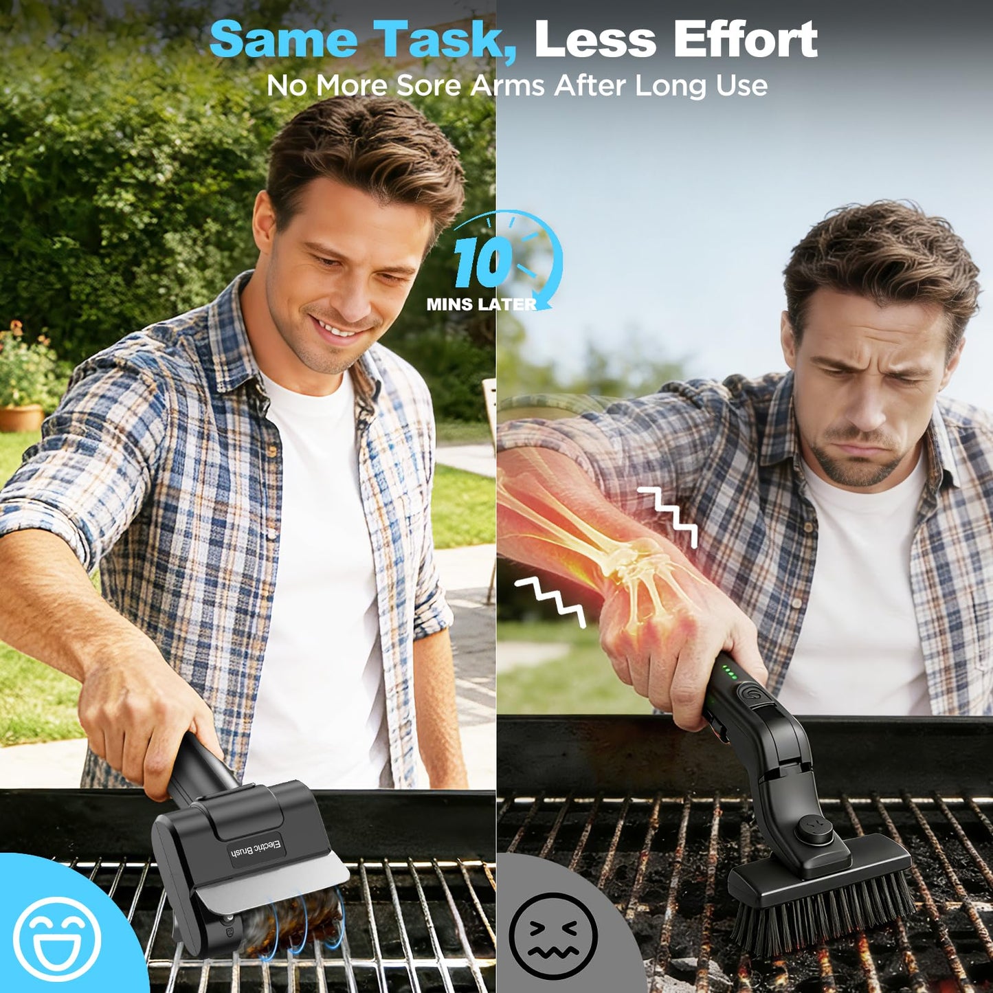 YEBLEM Electric Grill Brush with Dual Safety Lock - Ideal Gift for Men Dad Husband, Professional BBQ Cleaner with Submersible 304 SS Head, Splash-Proof Scrubber for Outdoor Grill (Blue Button)
