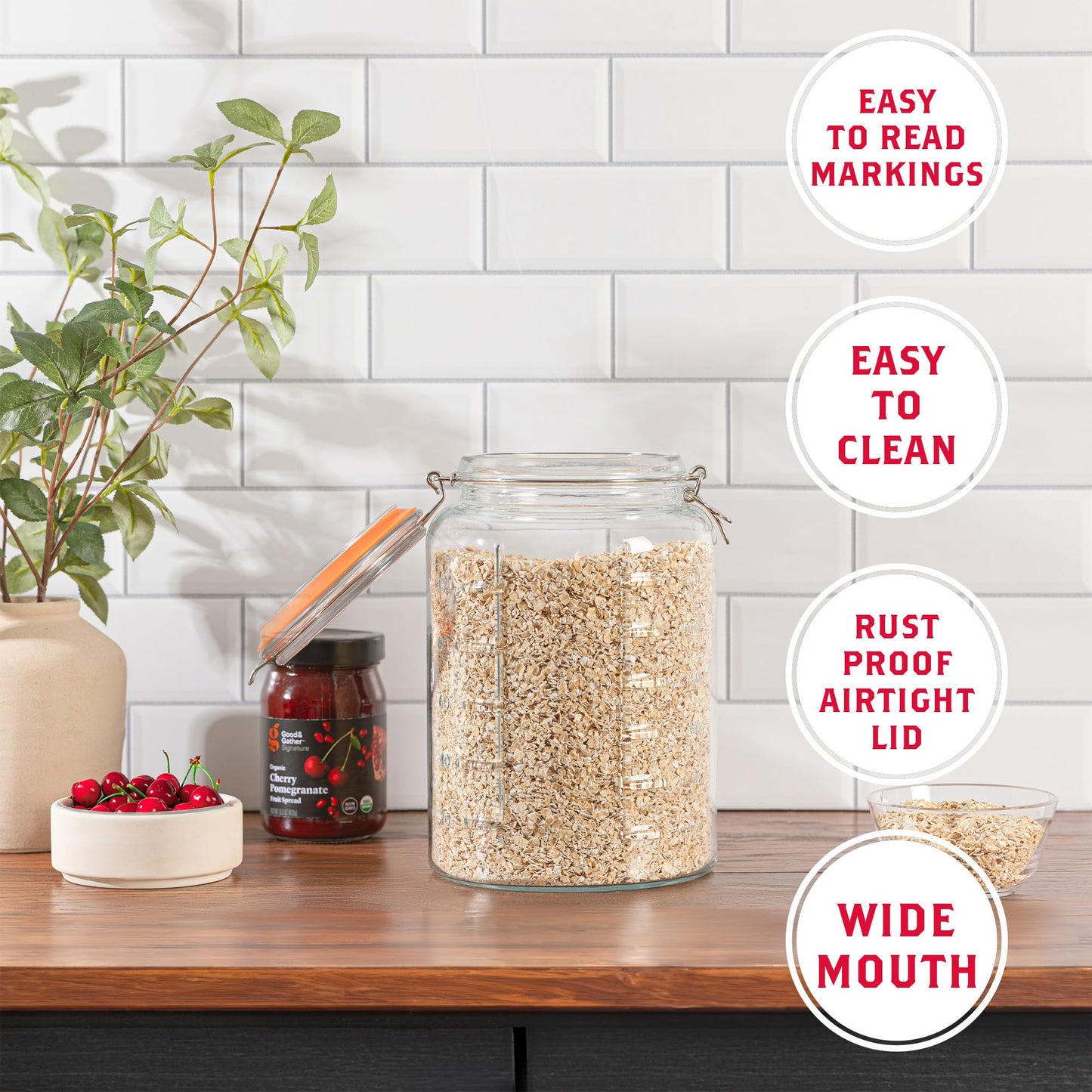kitchentoolz 1 Gallon Glass Mason Storage Jars with Airtight Lids & Measurment Marks, Super Wide Mouth Canning Jars with Large Capacity for Pickles, Water Glassing & Overnight Oats - 2 Pack