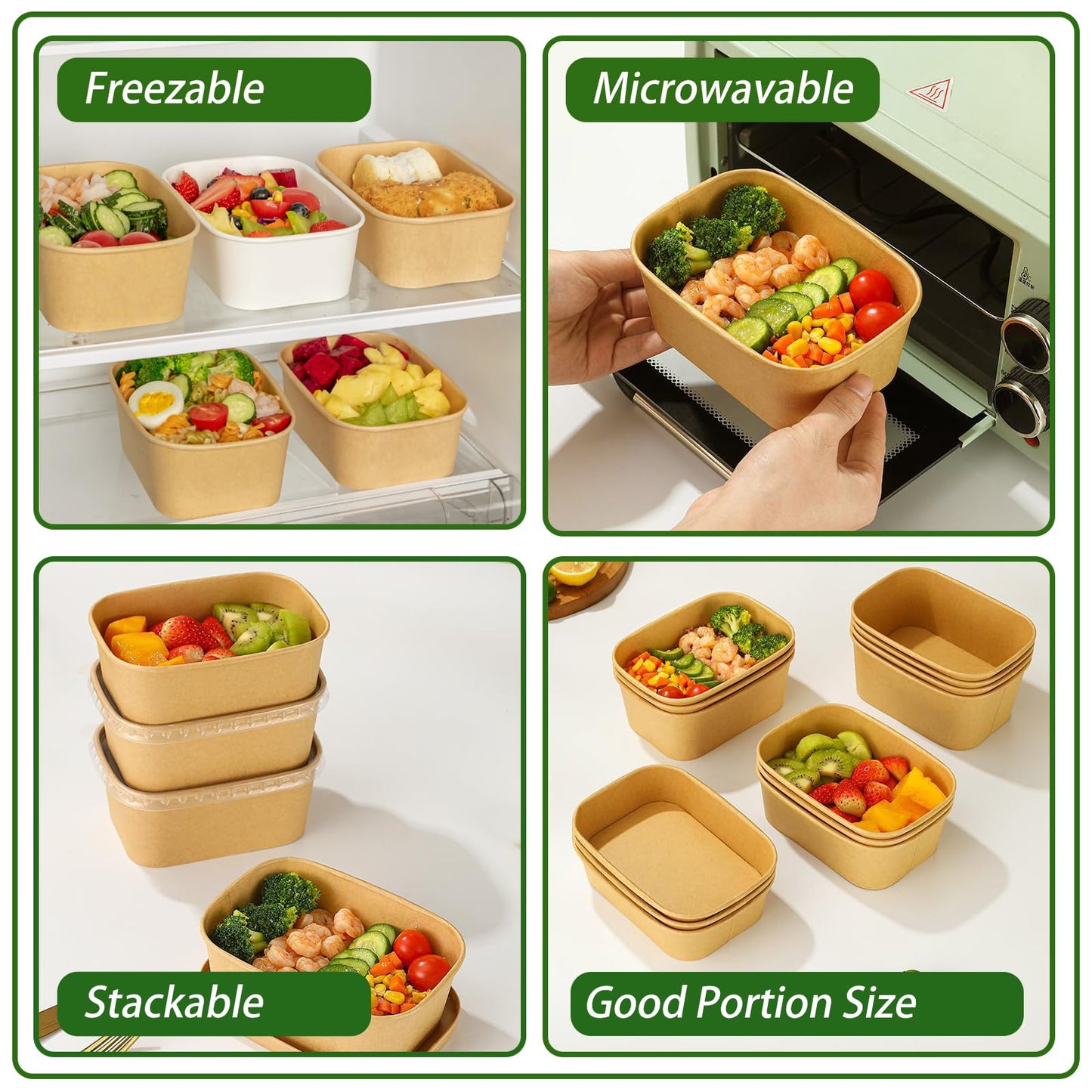 DI QIU REN 50-Pack 29oz Disposable Kraft Paper Bowls【with Lids and Forks】, Meal Prep Containers Disposable Large Paper Bowls Leakproof Take Out To Go Food Containers, Microwave Safe for Hot/Cold Food