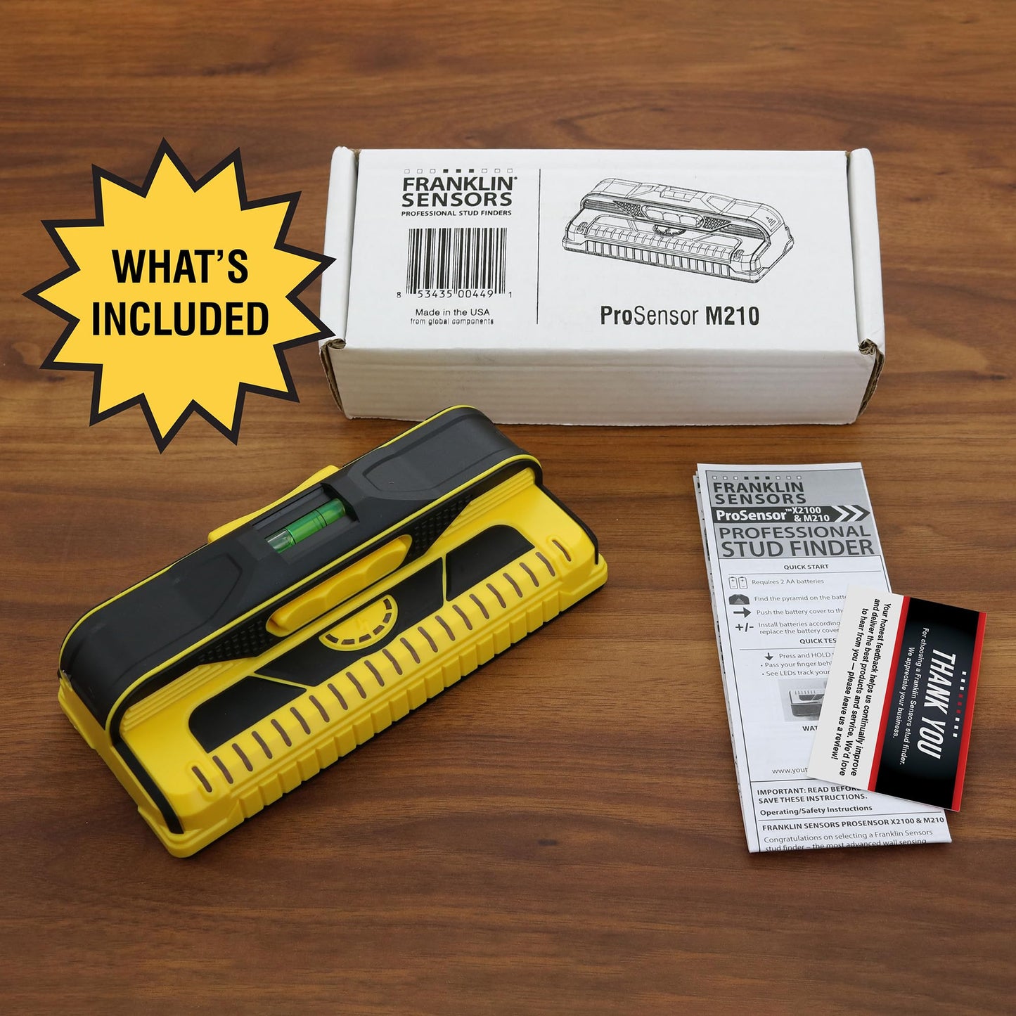 Franklin Sensors Prosensor M210 Stud Finder With 13-Sensors, Wood & Metal Stud Detector/Wall Scanner, Live Wire Detection, Made in the USA