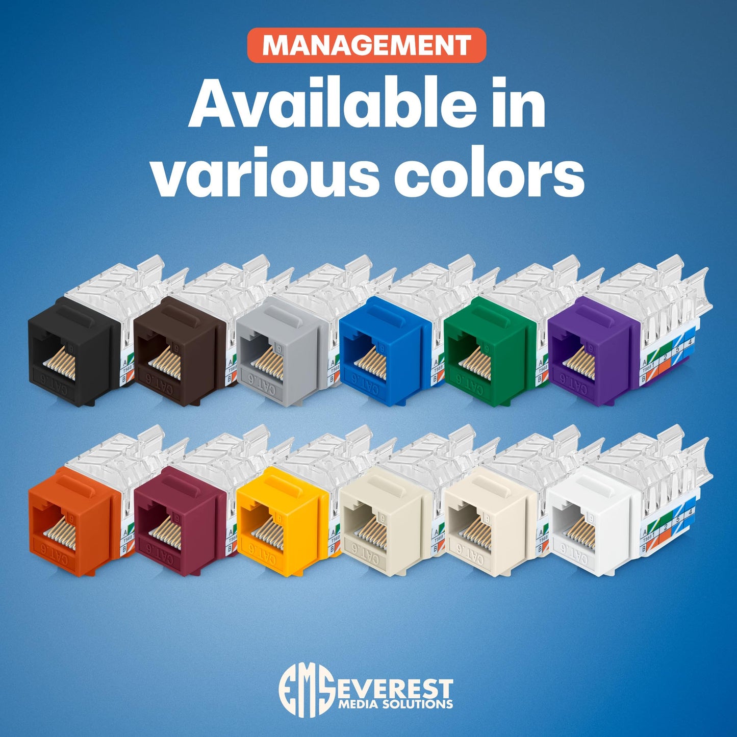 Everest 45° Angled RJ45 Cat6 Keystone Jacks 50-Pack in White - Slim Profile Female RJ45 Connectors - Cat 6 Keystone Jack - Compatible with 45° Angled Speed Termination Tool - 45Term (B0BL3GS7ZY)