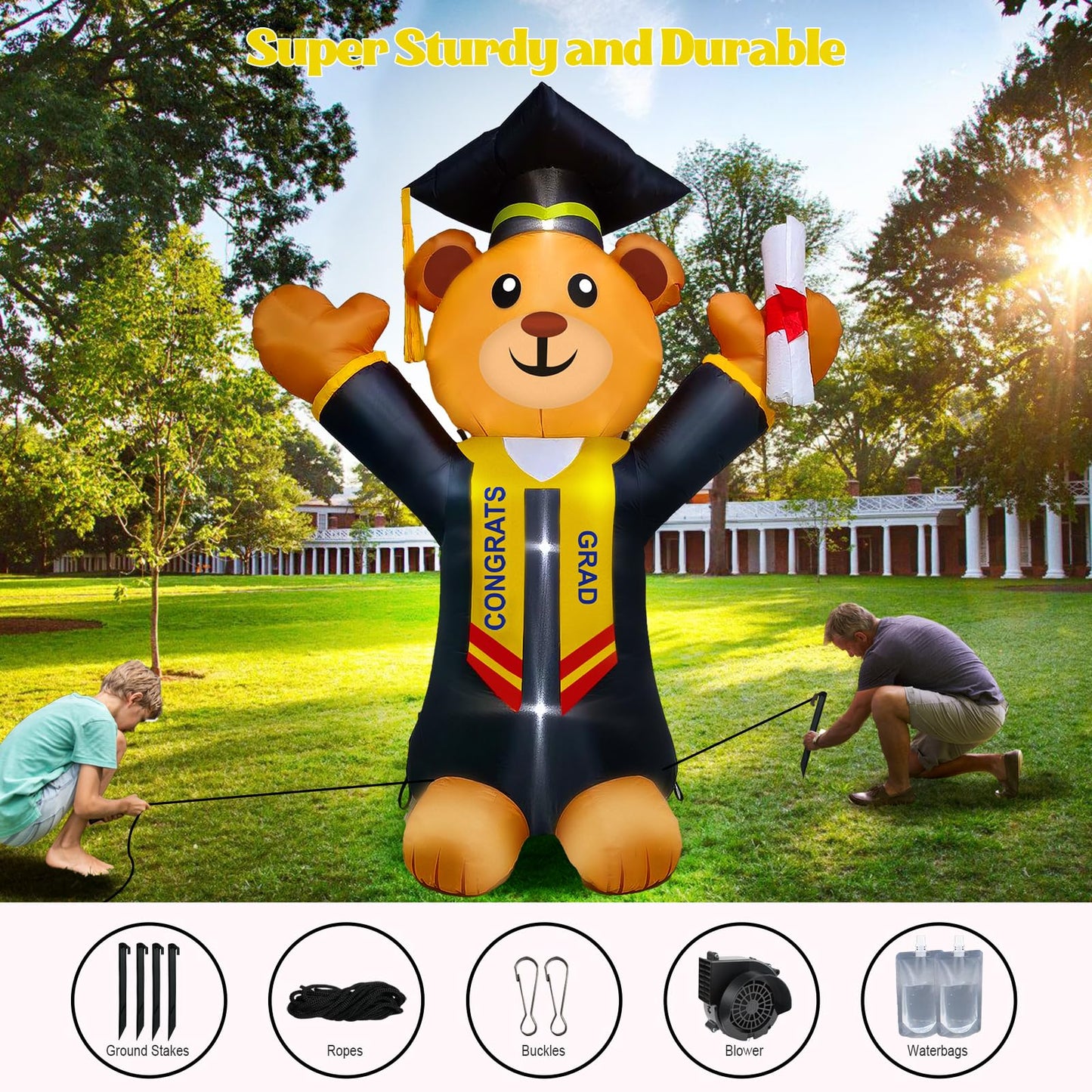 inslife 8FT Tall Graduation Blow Up Inflatable Teddy Bear Graduation Decorations, Graduation Inflatable Bear Built-in 4 Bright LED Lights for Graduation Inflatables Outdoor Decorations