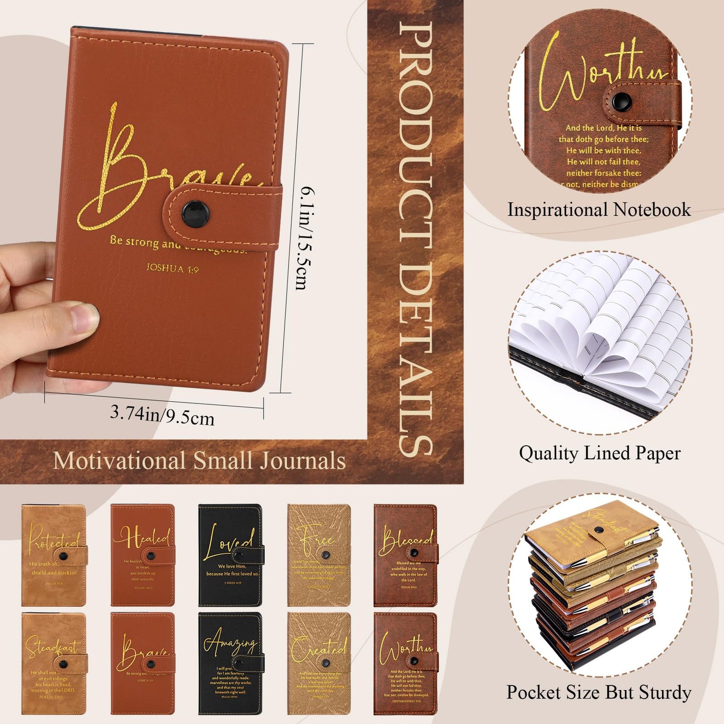 Spakon 40 Pcs Fathers Day Christian Gift Bulk Prayer Leather Journal Religious Inspirational Scripture Notebooks with Bible Verse Pens for Church Women Men Graduation (5 Colors)