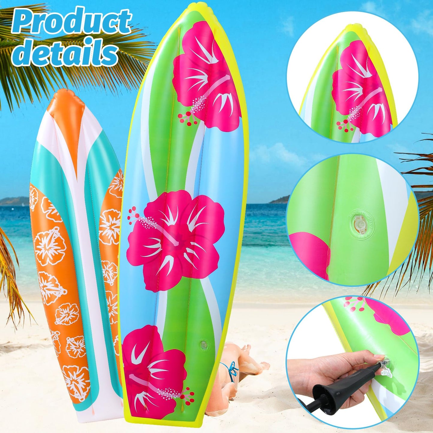 JellyArch 4 Pcs Inflatable Surf Board Inflatable 36 Inch59 Inch Tropical Beach Luau Party Decorations Blow up Surfboard Pool Floats Board for Beach Hawaiian Party Decorations